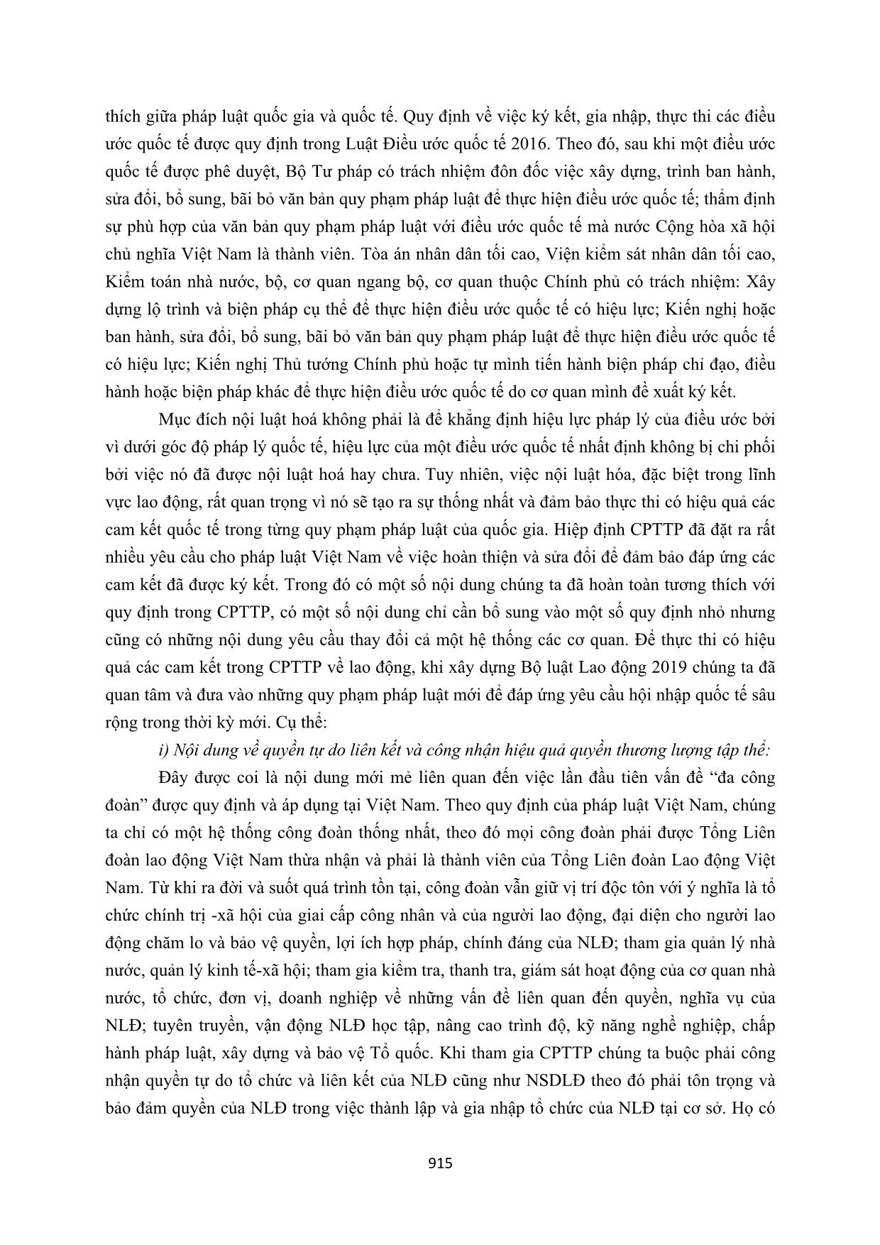 Nội luật hóa các cam kết trong CPTTP về lao động nhằm thực thi có hiệu quả các điều ước quốc tế đã ký kết tại Việt Nam trang 5