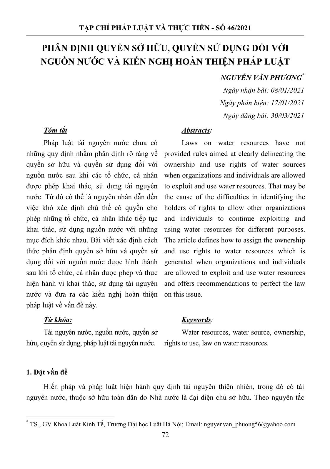 Phân định quyền sở hữu, quyền sử dụng đối với nguồn nước và kiến nghị hoàn thiện pháp luật trang 1