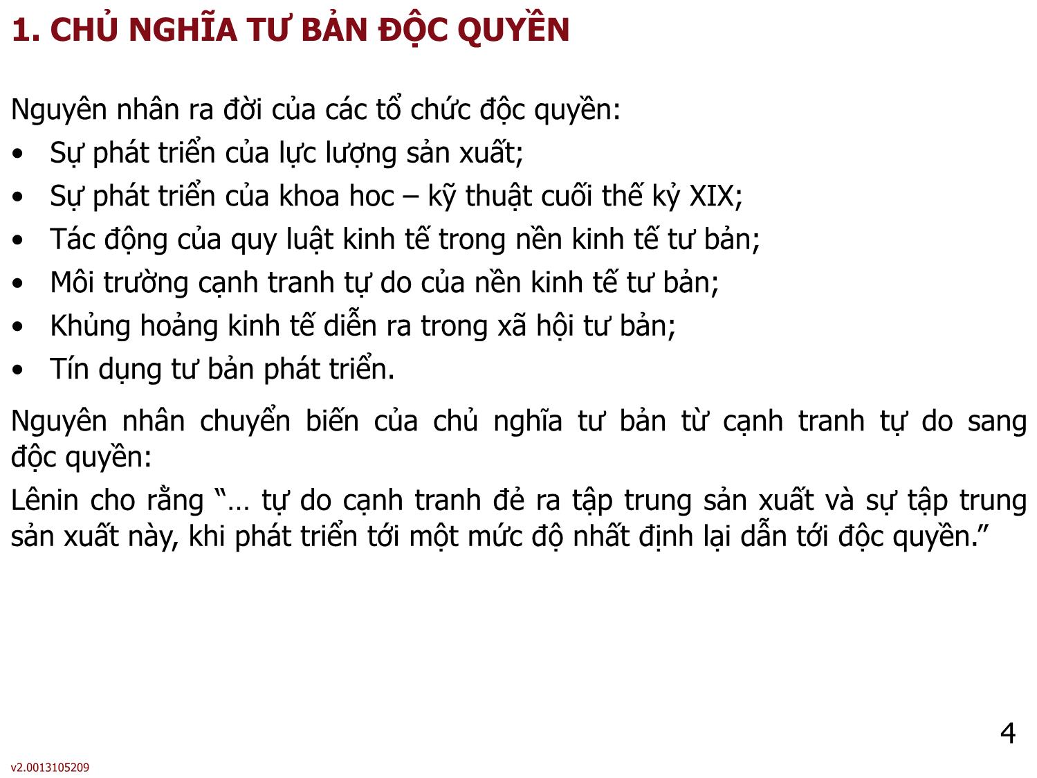 Bài giảng Những nguyên lý cơ bản của chủ nghĩa Mác-Lênin - Bài 6: Học thuyết kinh tế về chủ nghĩa tư bản độc quyền và chủ nghĩa tư bản độc quyền nhà nước - Phạm Quang Phan trang 4