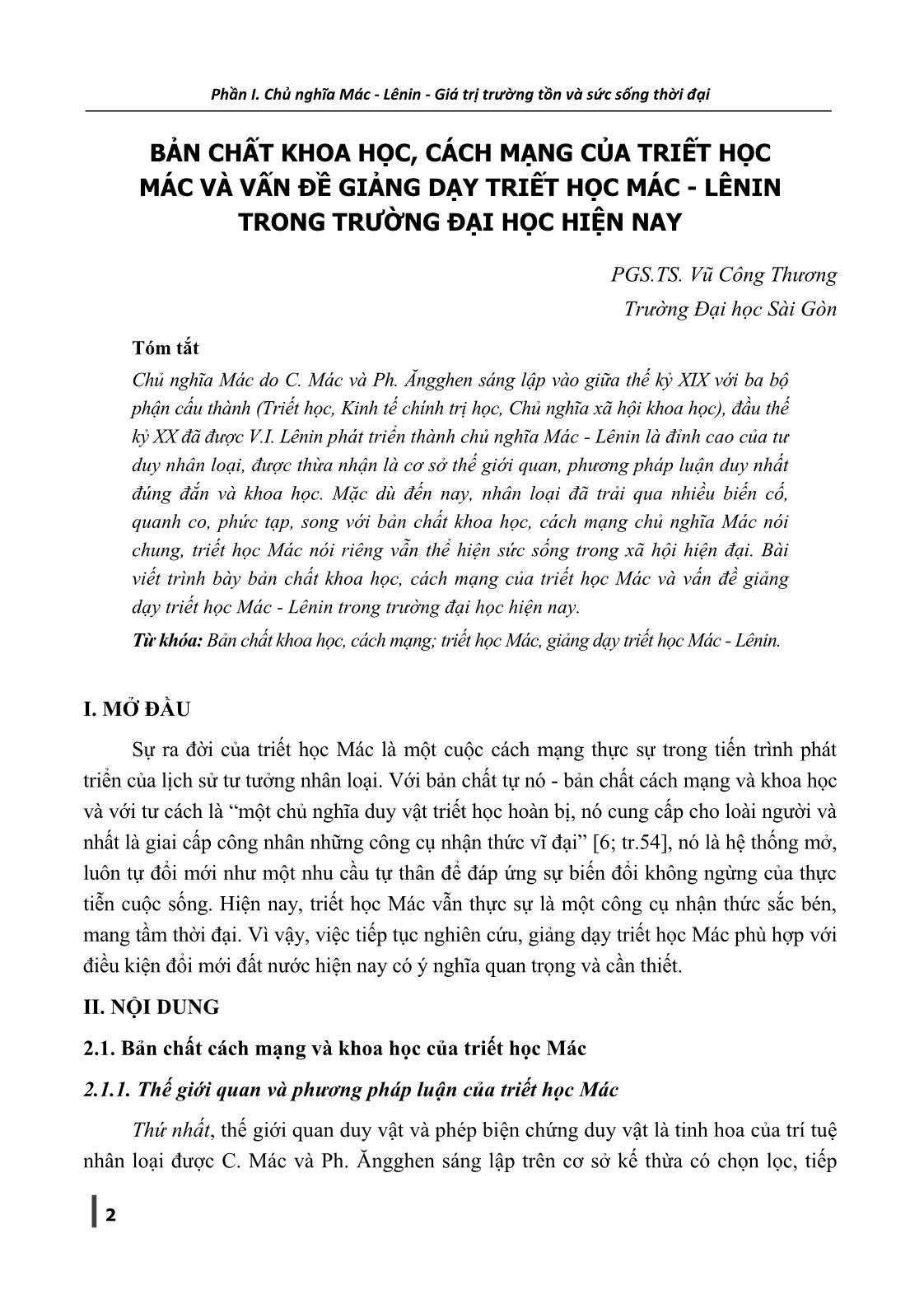 Bản chất khoa học, cách mạng của triết học Mác và vấn đề giảng dạy triết học Mác - Lênin trong trường đại học hiện nay trang 1