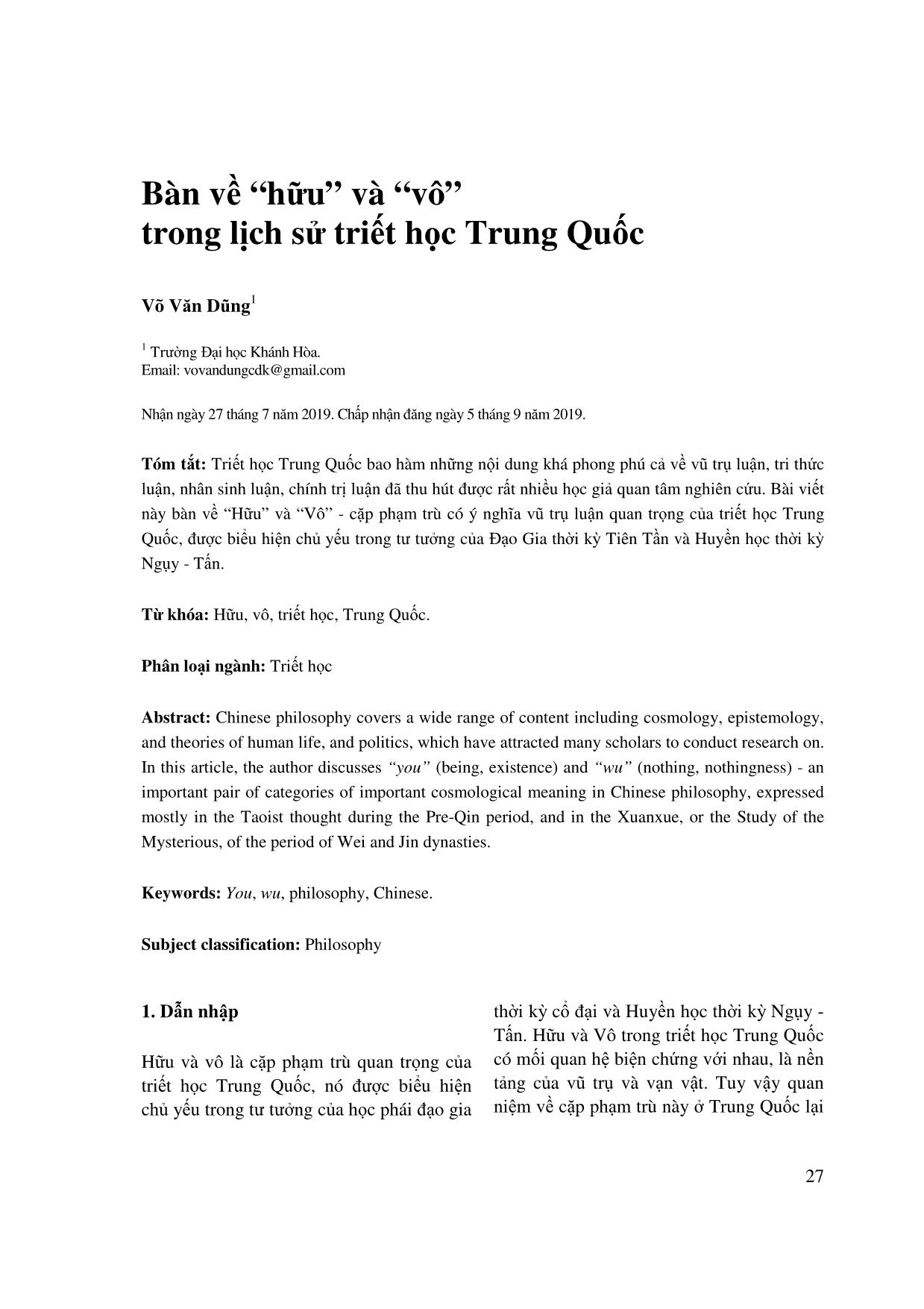 Bàn về “hữu” và “vô” trong lịch sử triết học Trung Quốc trang 1