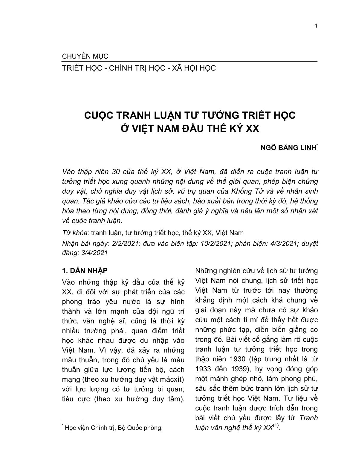 Cuộc tranh luận tư tưởng Triết học ở Việt Nam đầu thế kỷ XX trang 1