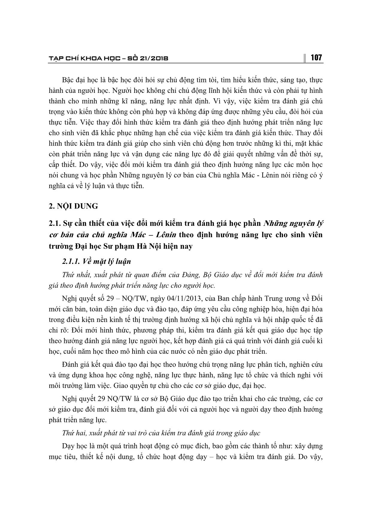 Đổi mới kiểm tra đánh giá học phần những nguyên lý cơ bản của chủ nghĩa Mác-Lênin theo hướng phát triển năng lực cho sinh viên trường Đại học Sư phạm Hà Nội trang 2