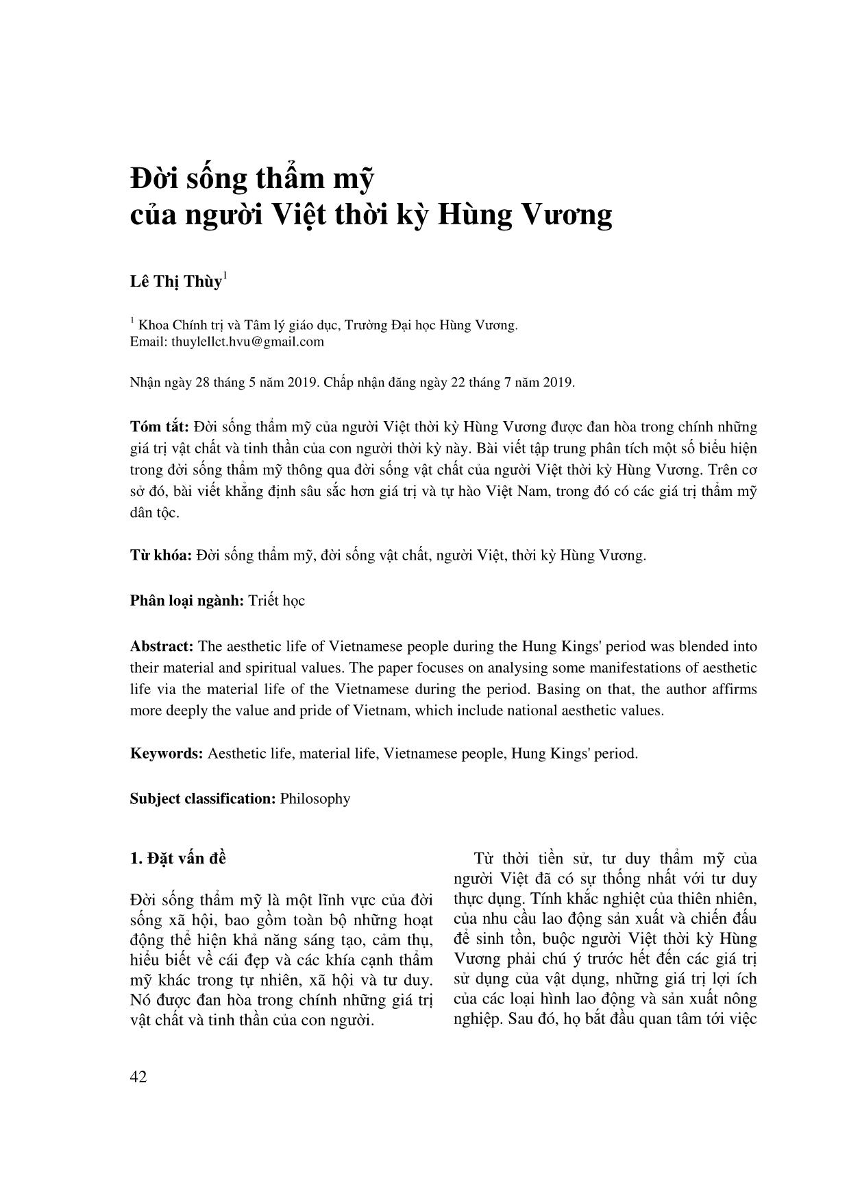 Đời sống thẩm mỹ của người Việt thời kỳ Hùng Vương trang 1