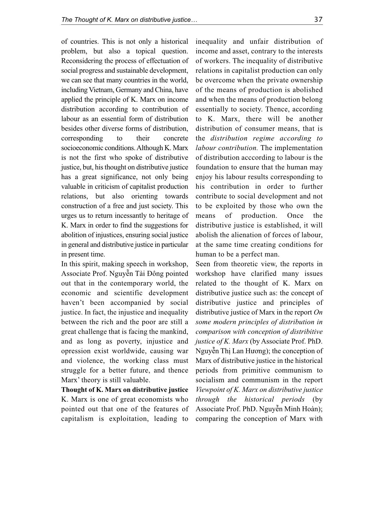 Essential results of international scientific workshop: The thought of K. Marx on distributive justice and its present significances trang 2