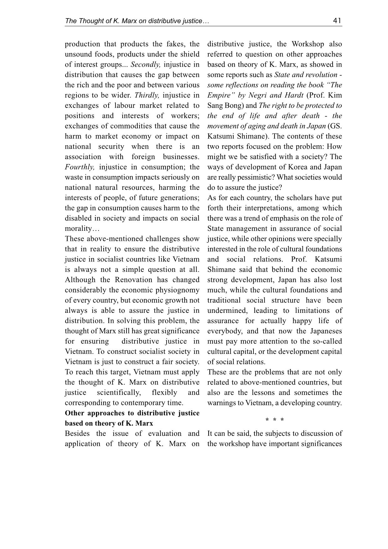 Essential results of international scientific workshop: The thought of K. Marx on distributive justice and its present significances trang 6
