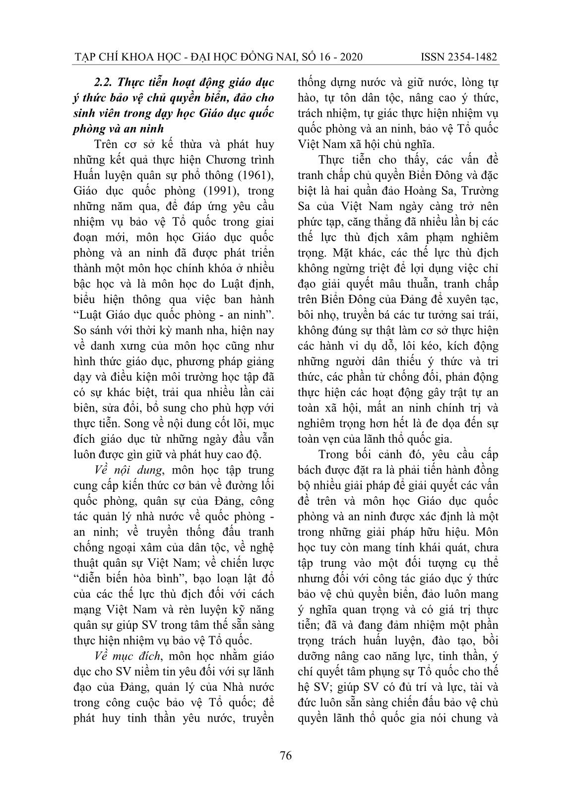 Giải pháp nâng cao ý thức bảo vệ chủ quyền biển, đảo cho sinh viên thông qua môn học Giáo dục quốc phòng và an ninh trang 3