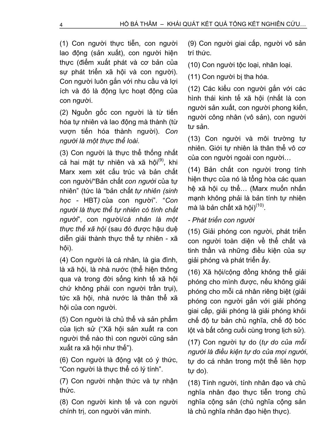 Khái quát kết quả tổng kết nghiên cứu các vấn đề con người, giá trị và vị trí của nó trong chủ nghĩa Marx-Lênin, bổ sung và phát triển - Vấn đề đặt ra hiện nay trang 4