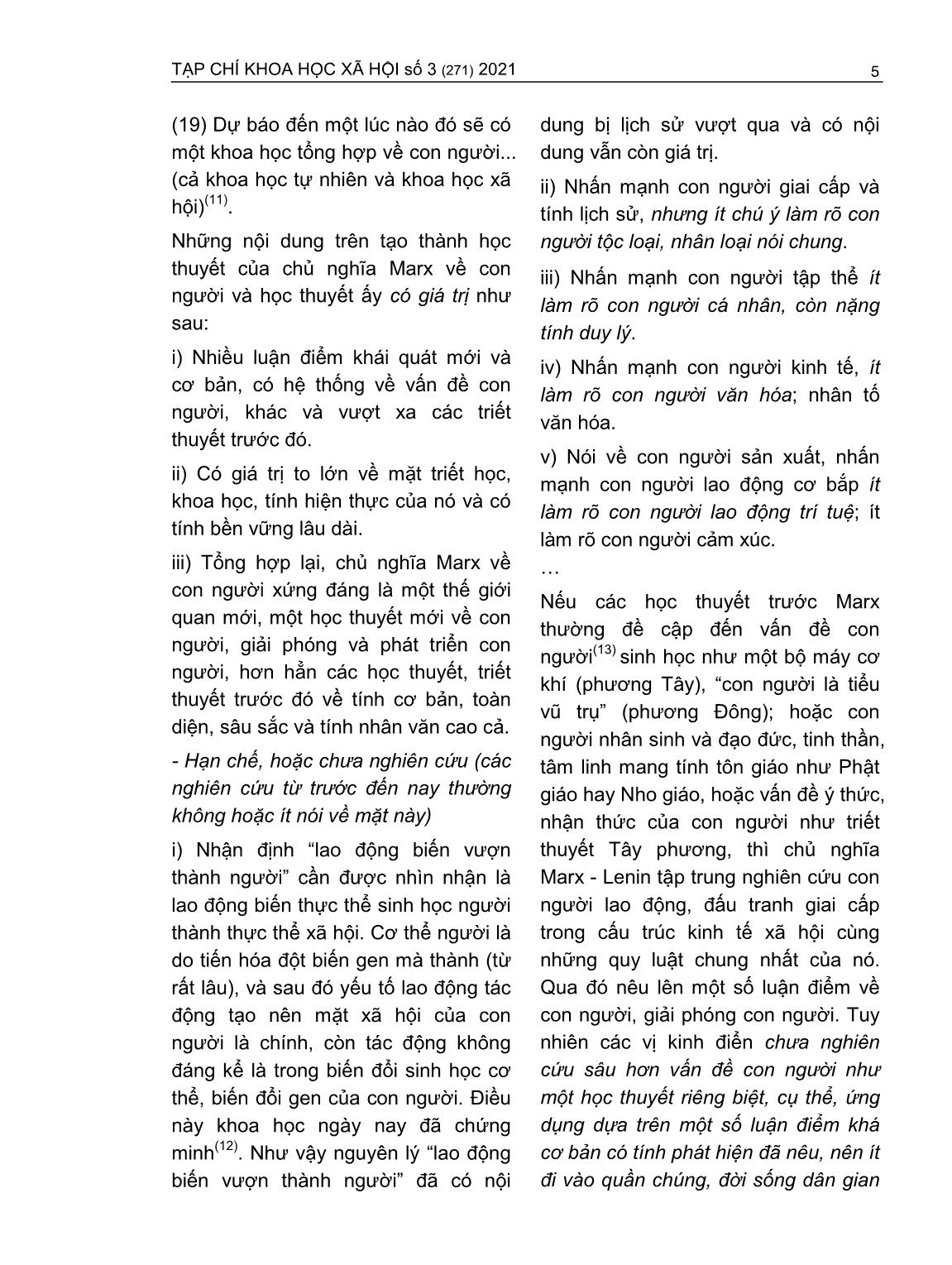 Khái quát kết quả tổng kết nghiên cứu các vấn đề con người, giá trị và vị trí của nó trong chủ nghĩa Marx-Lênin, bổ sung và phát triển - Vấn đề đặt ra hiện nay trang 5