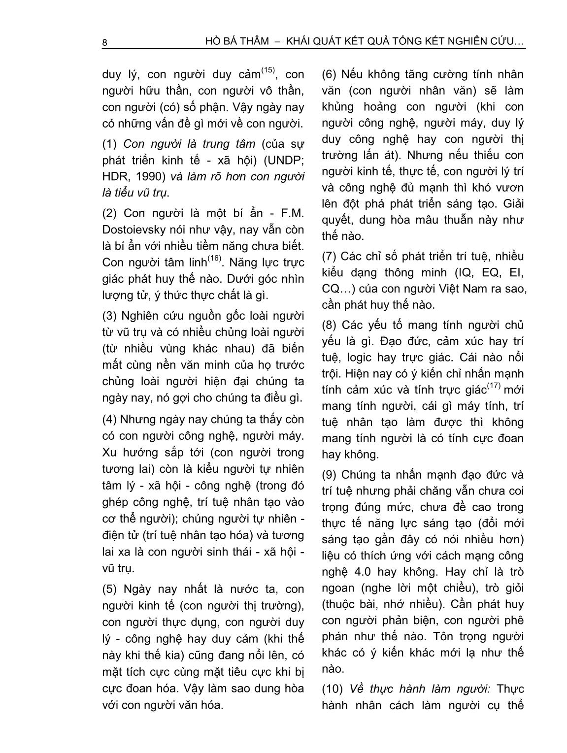 Khái quát kết quả tổng kết nghiên cứu các vấn đề con người, giá trị và vị trí của nó trong chủ nghĩa Marx-Lênin, bổ sung và phát triển - Vấn đề đặt ra hiện nay trang 8