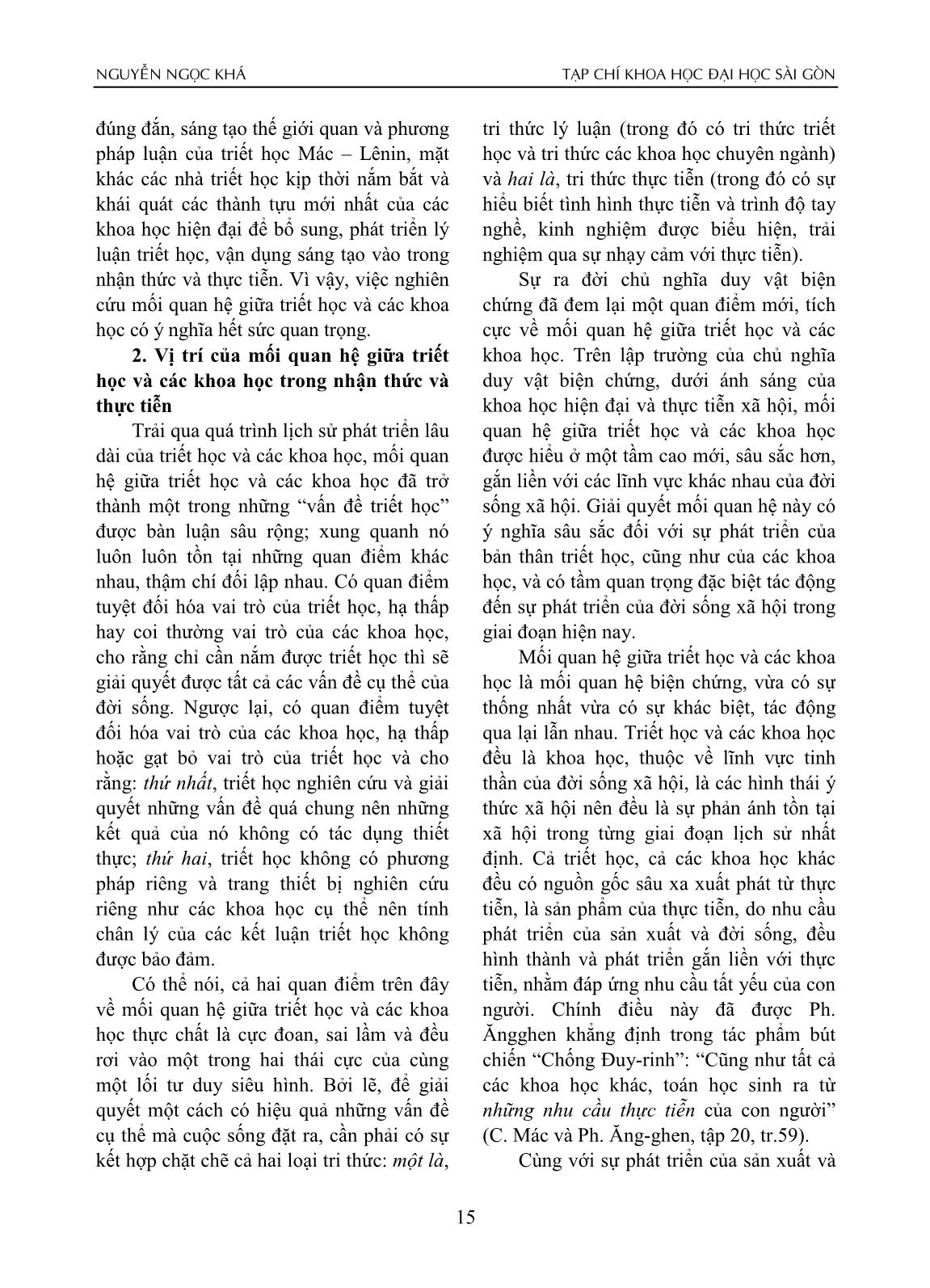 Mối quan hệ giữa triết học và các khoa học dưới ánh sáng của khoa học hiện đại và thực tiễn hiện nay trang 2
