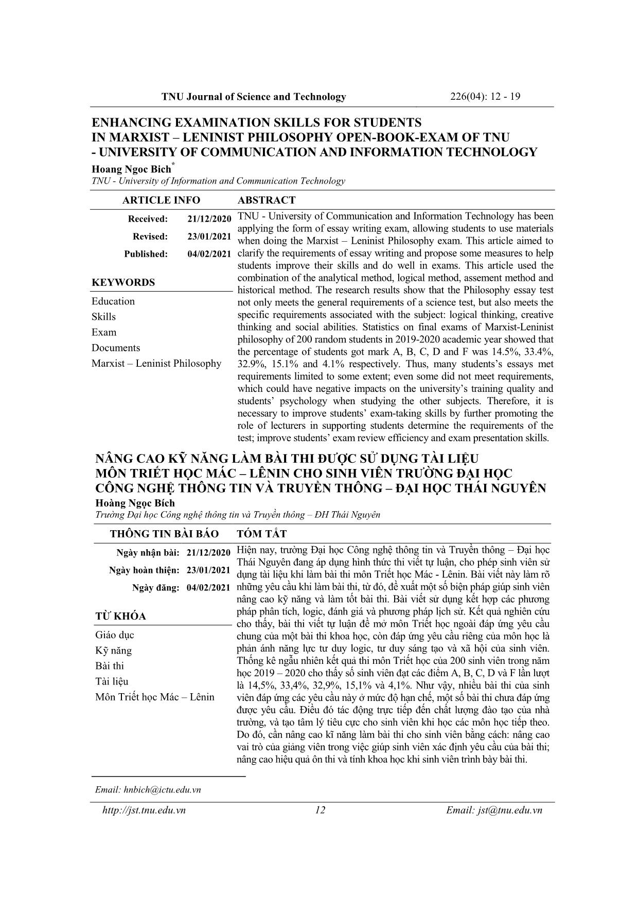 Nâng cao kỹ năng làm bài thi được sử dụng tài liệu môn Triết học Mác-Lênin cho sinh viên trường Đại học Công nghệ Thông tin và Truyền thông – Đại học Thái Nguyên trang 1