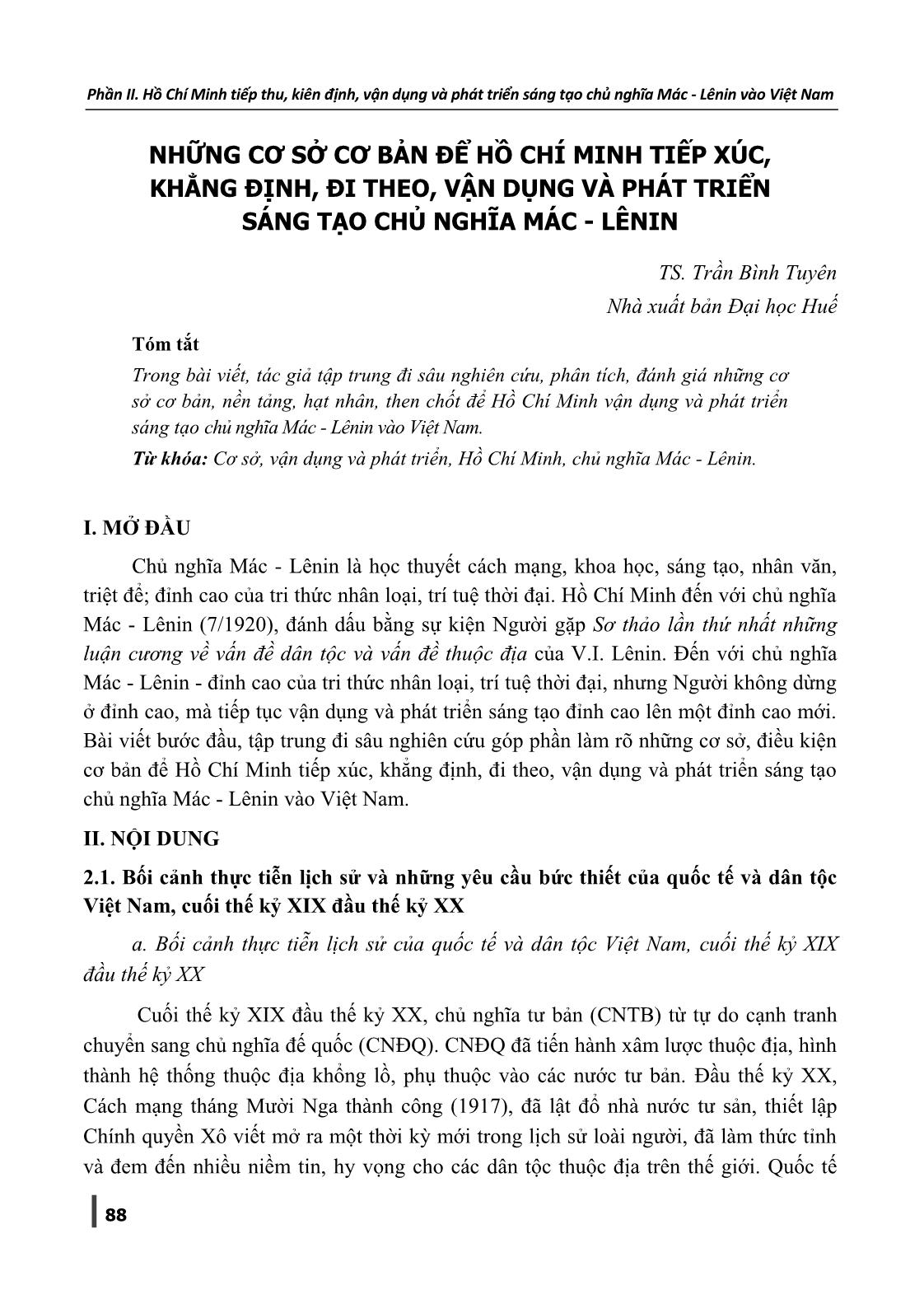 Những cơ sở cơ bản để Hồ Chí Minh tiếp xúc, khẳng định, đi theo, vận dụng và phát triển sáng tạo chủ nghĩa Mác-Lênin trang 1