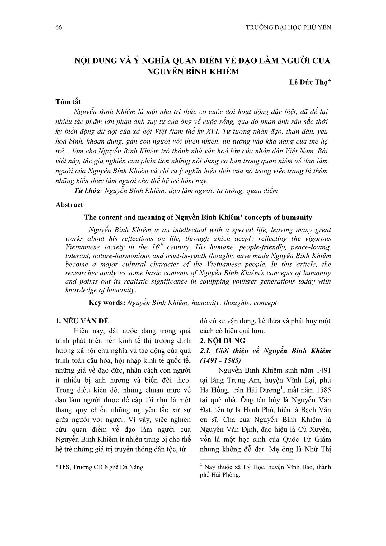 Nội dung và ý nghĩa quan điểm về đạo làm người của Nguyễn Bỉnh Khiêm trang 1