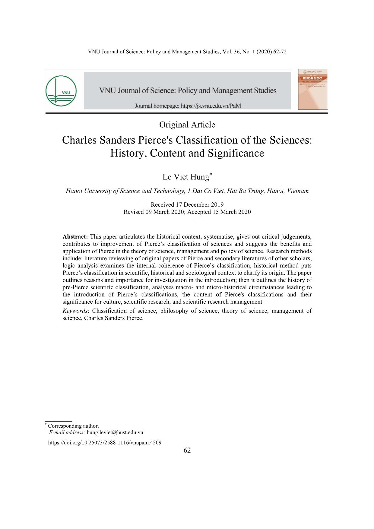 Phân loại khoa học của Charles Sanders Pierce: Lịch sử, nội dung và ý nghĩa trang 1