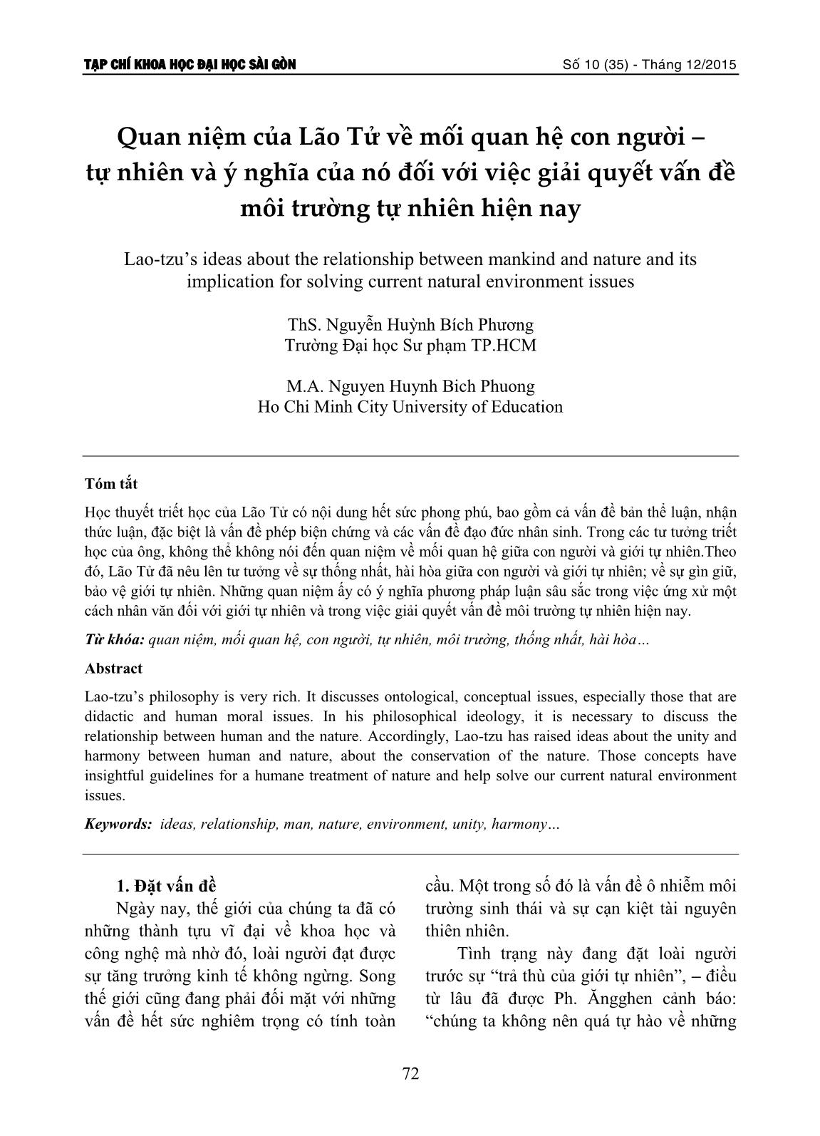Quan niệm của Lão Tử về mối quan hệ con người – tự nhiên và ý nghĩa của nó đối với việc giải quyết vấn đề môi trường tự nhiên hiện nay trang 1