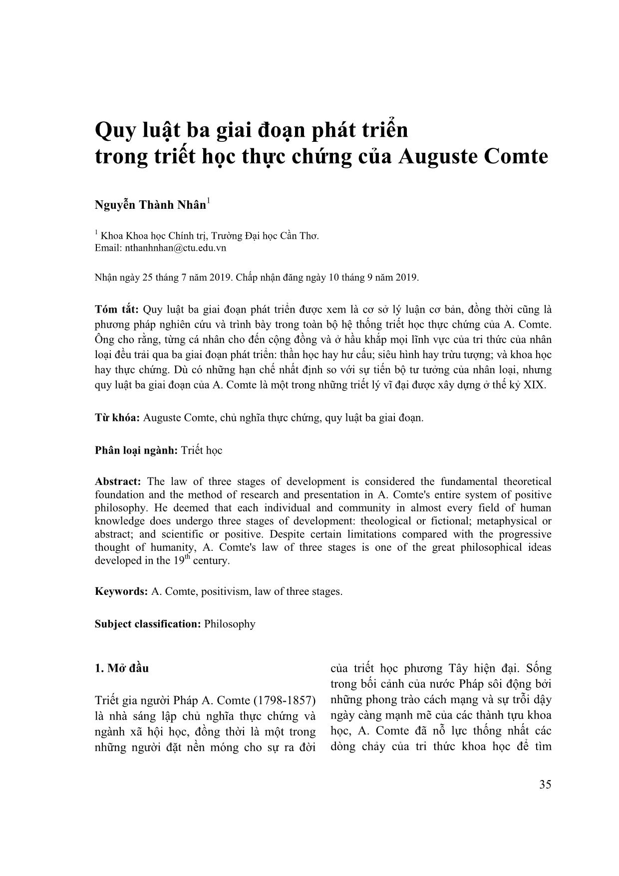 Quy luật ba giai đoạn phát triển trong triết học thực chứng của Auguste Comte trang 1