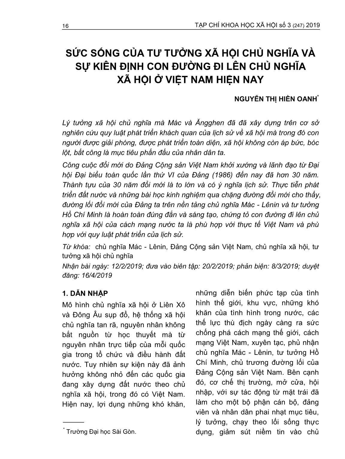 Sức sống của tư tưởng xã hội chủ nghĩa và sự kiên định con đường đi lên chủ nghĩa xã hội ở Việt Nam hiện nay trang 1