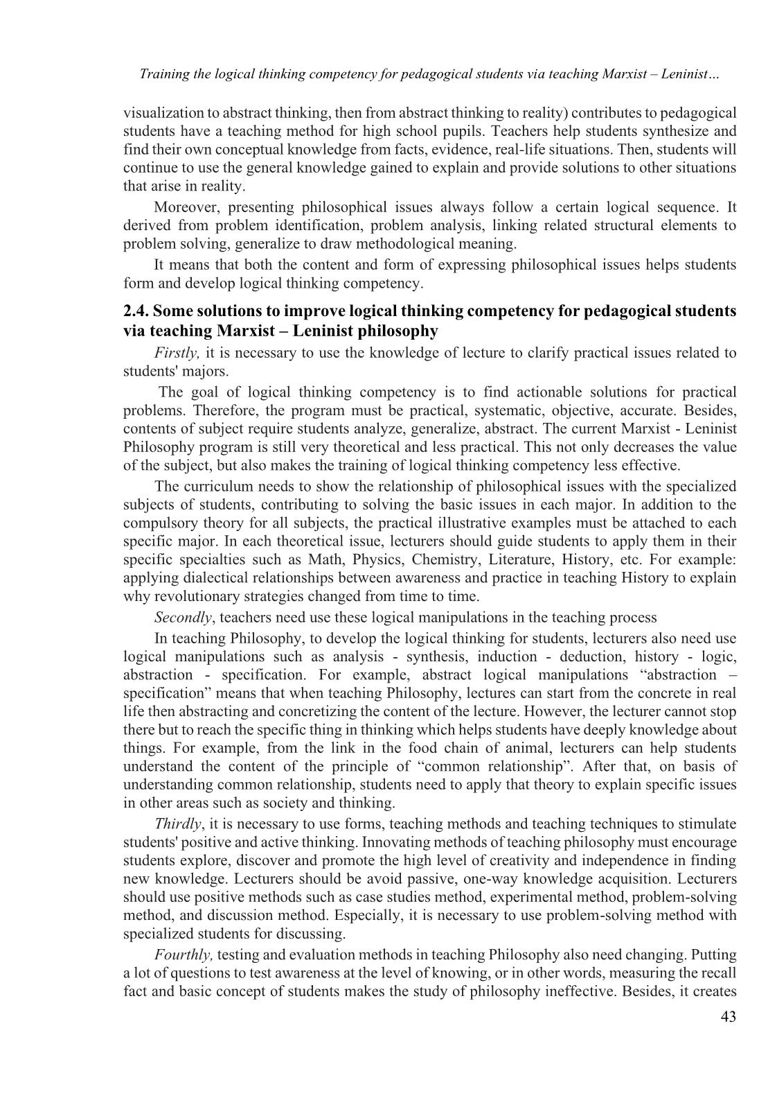 Training the logical thinking competency for pedagogical students via teaching Marxist – Leninist philosophy trang 7