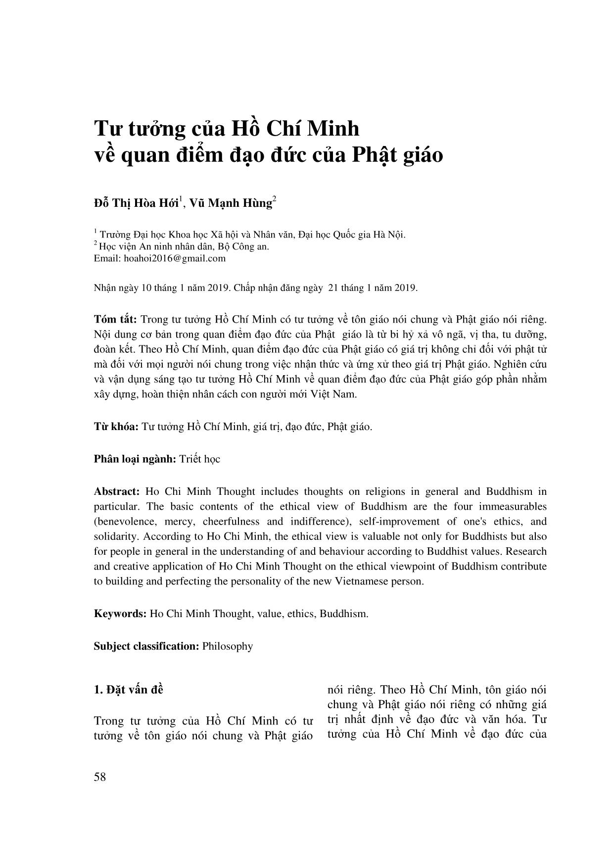 Tư tưởng của Hồ Chí Minh về quan điểm đạo đức của Phật giáo trang 1