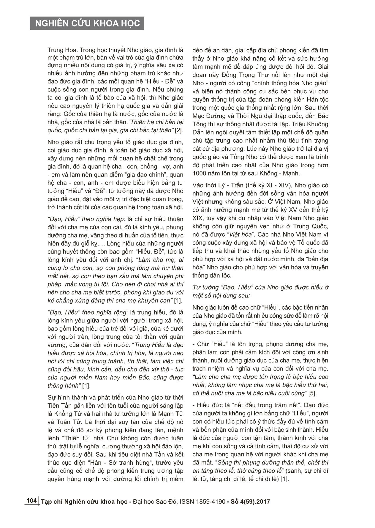 Tư tưởng “đạo, hiếu” trong Nho giáo và ảnh hưởng của nó tới quá trình xây dựng gia đình văn hóa mới ở Việt Nam hiện nay trang 2