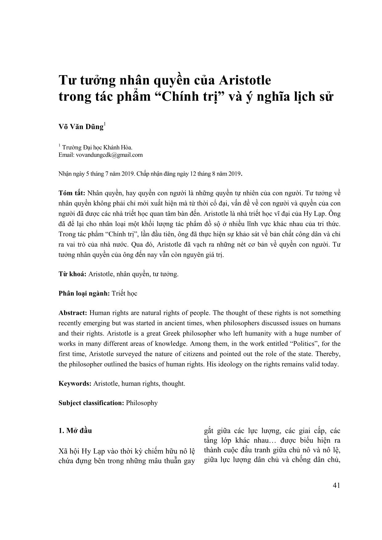 Tư tưởng nhân quyền của Aristotle trong tác phẩm “Chính trị” và ý nghĩa lịch sử trang 1