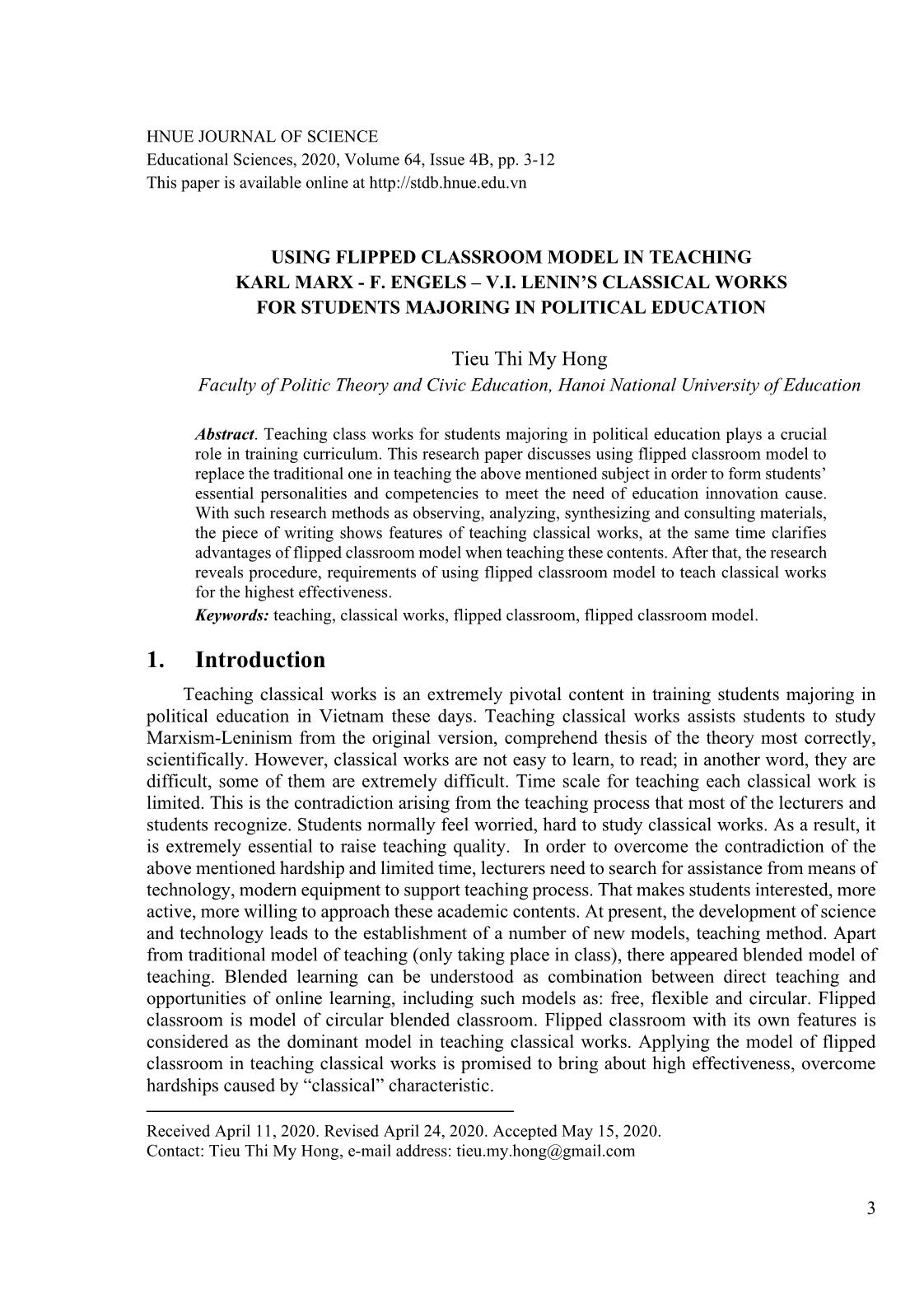 Using flipped classroom model in teaching karl Marx - F. Engels – V.I. Lenin’s classical works for students majoring in political education trang 1