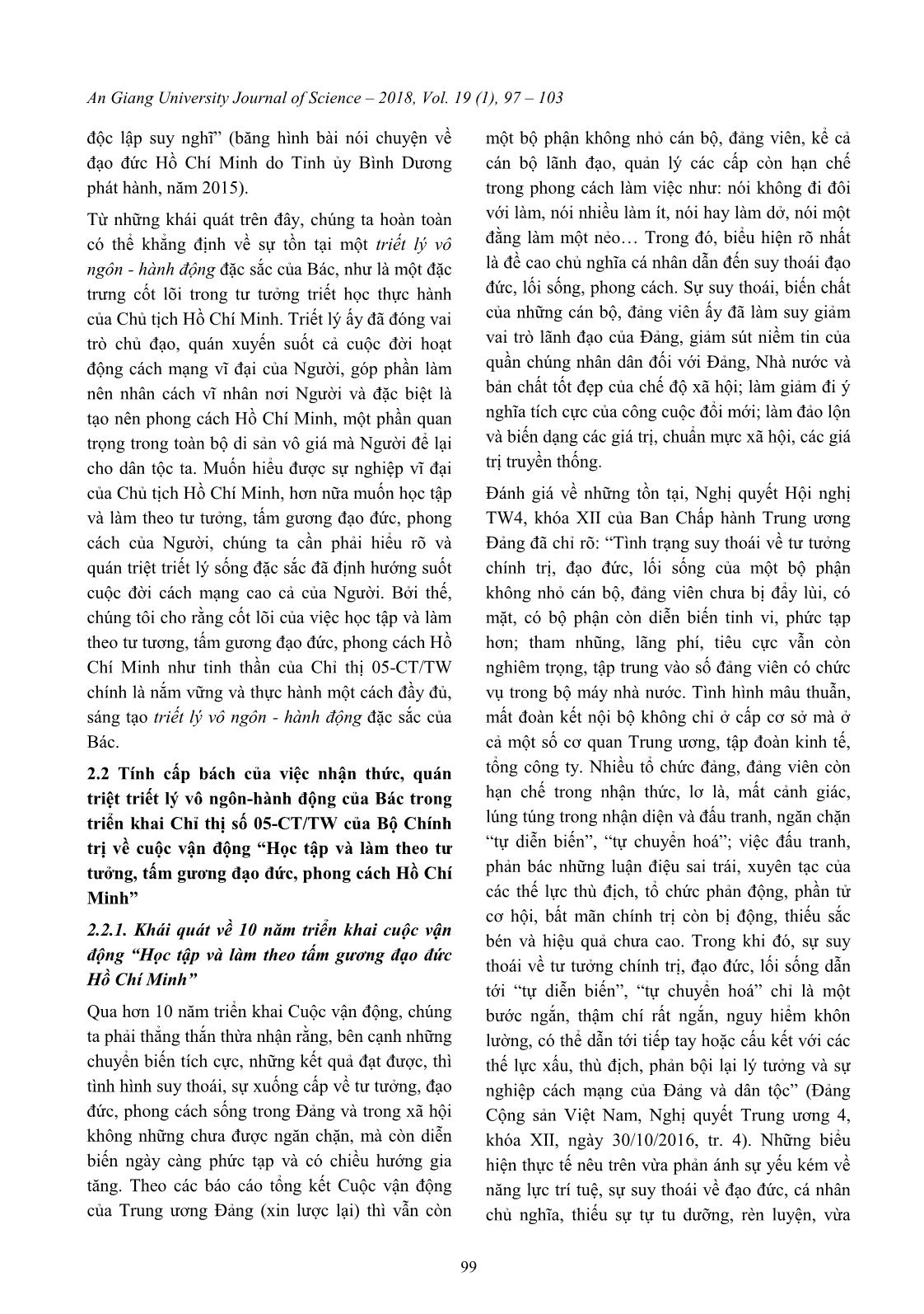 Vận dụng triết lý vô ngôn - Hành động của Bác Hồ trong triển khai “Học tập và làm theo tư tưởng, tấm gương đạo đức, phong cách Hồ Chí Minh” trang 3