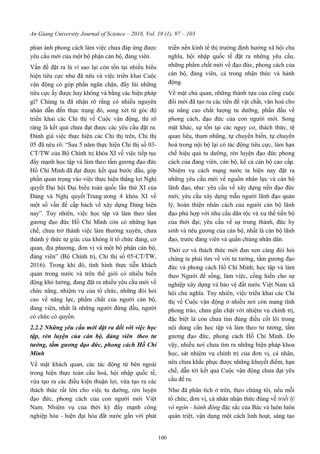 Vận dụng triết lý vô ngôn - Hành động của Bác Hồ trong triển khai “Học tập và làm theo tư tưởng, tấm gương đạo đức, phong cách Hồ Chí Minh” trang 4