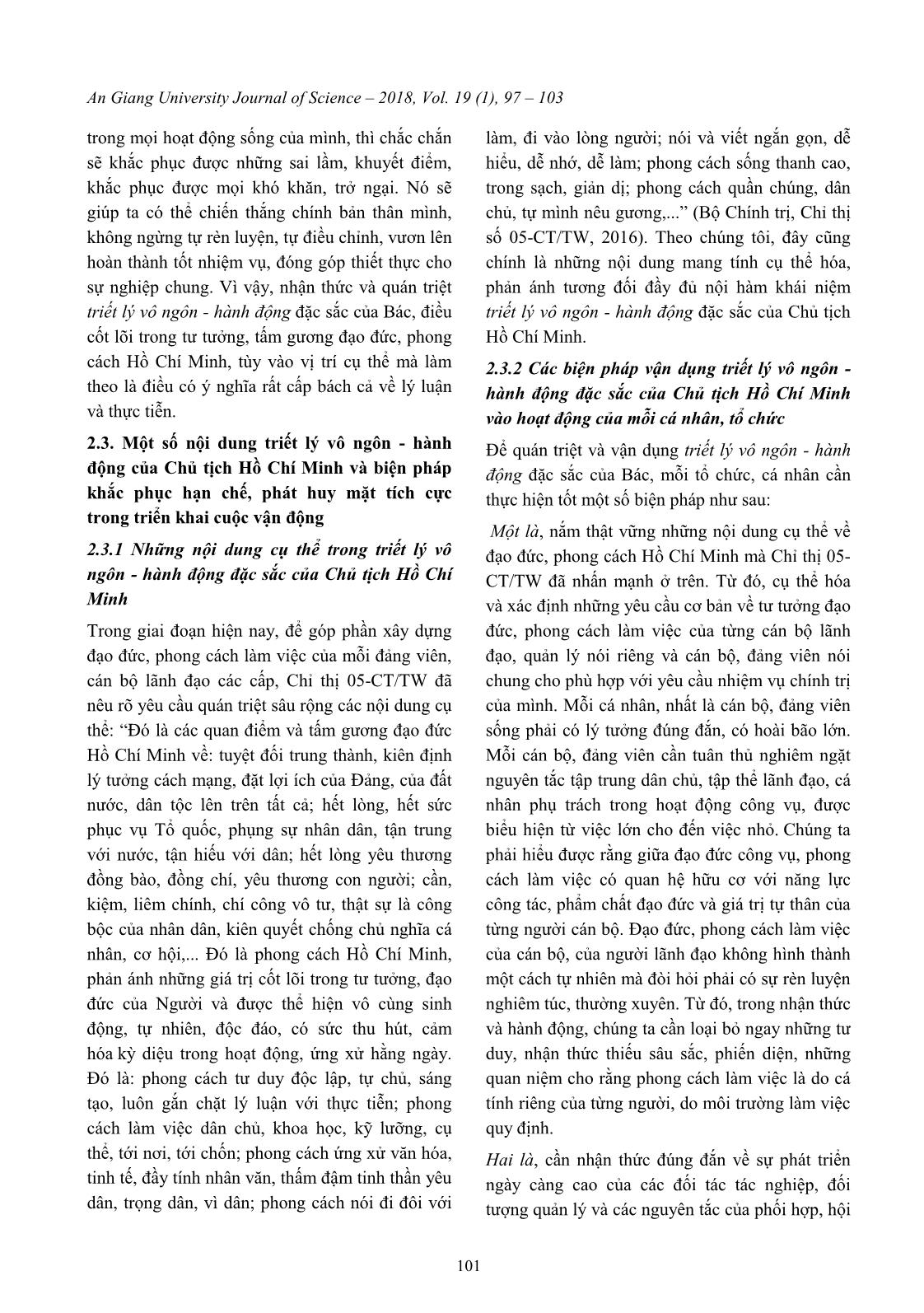 Vận dụng triết lý vô ngôn - Hành động của Bác Hồ trong triển khai “Học tập và làm theo tư tưởng, tấm gương đạo đức, phong cách Hồ Chí Minh” trang 5