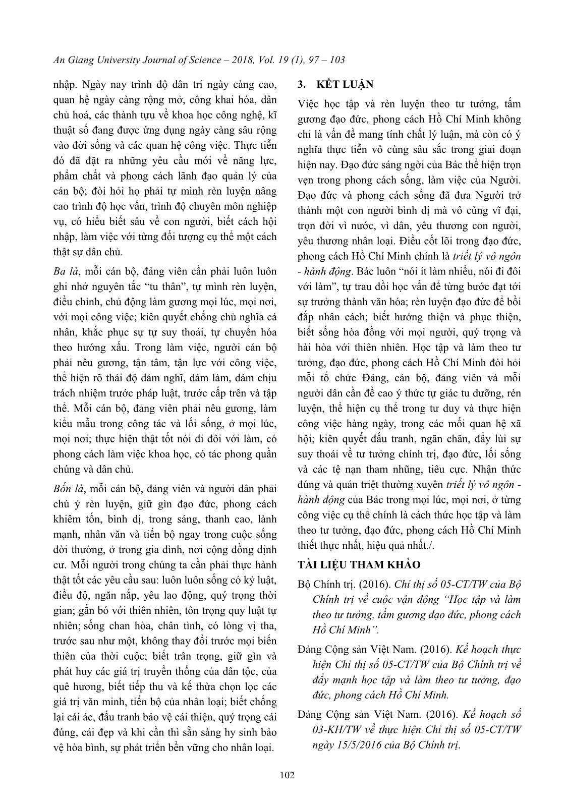Vận dụng triết lý vô ngôn - Hành động của Bác Hồ trong triển khai “Học tập và làm theo tư tưởng, tấm gương đạo đức, phong cách Hồ Chí Minh” trang 6
