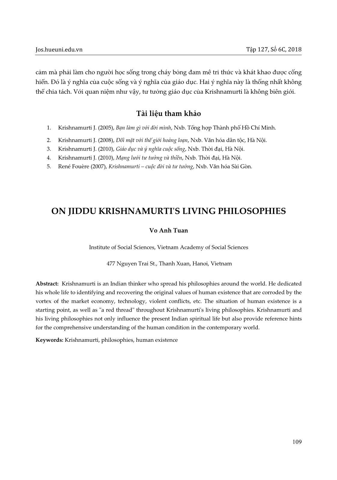 Về triết lý nhân sinh của Jiddu Krishnamurti trang 7