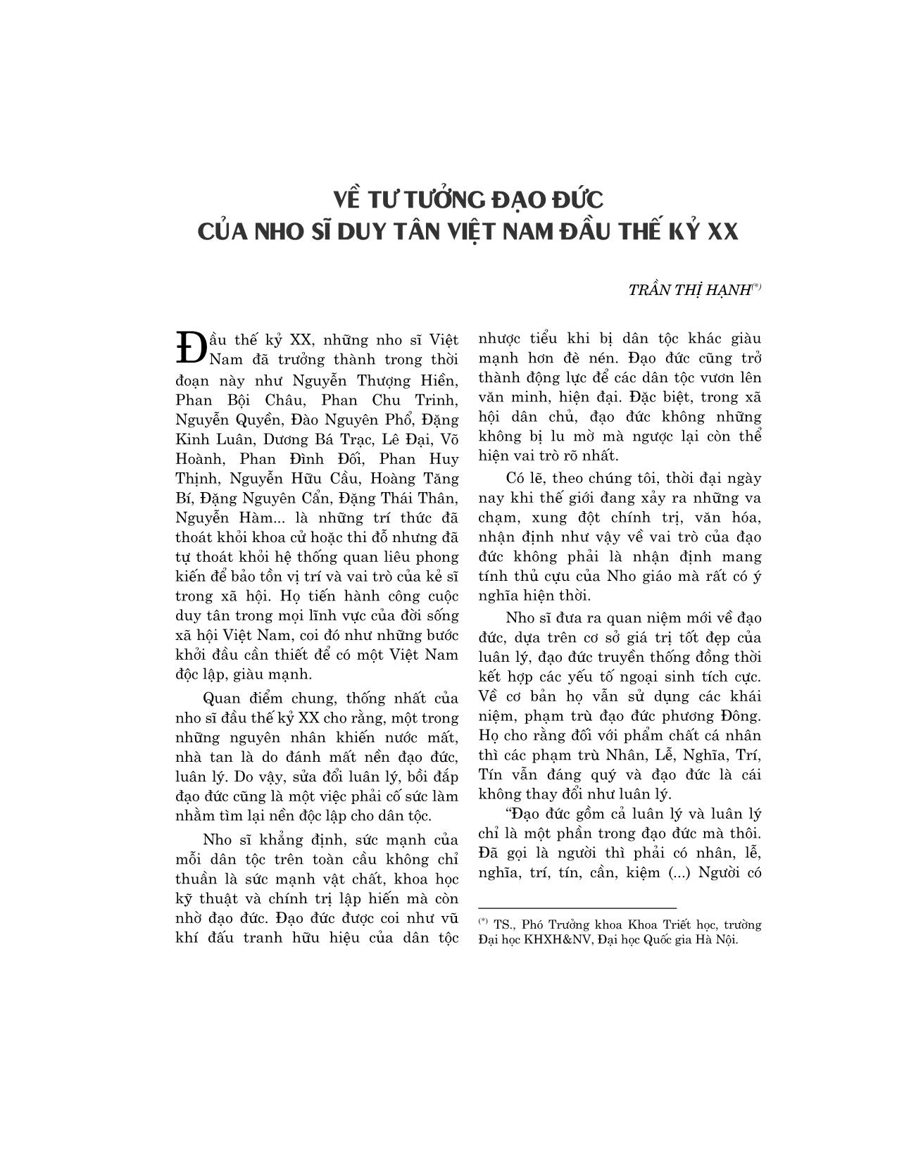 Về tư tưởng đạo đức của Nho sĩ Duy Tân Việt Nam đầu thế kỷ XX trang 1