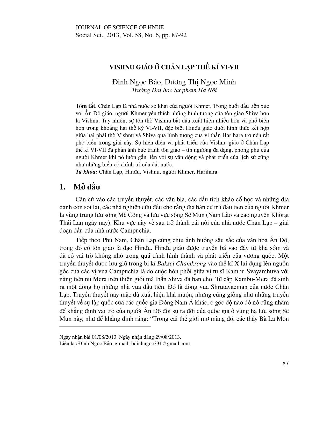 Vishnu giáo ở Chân Lạp thế kỉ VI-VII trang 1