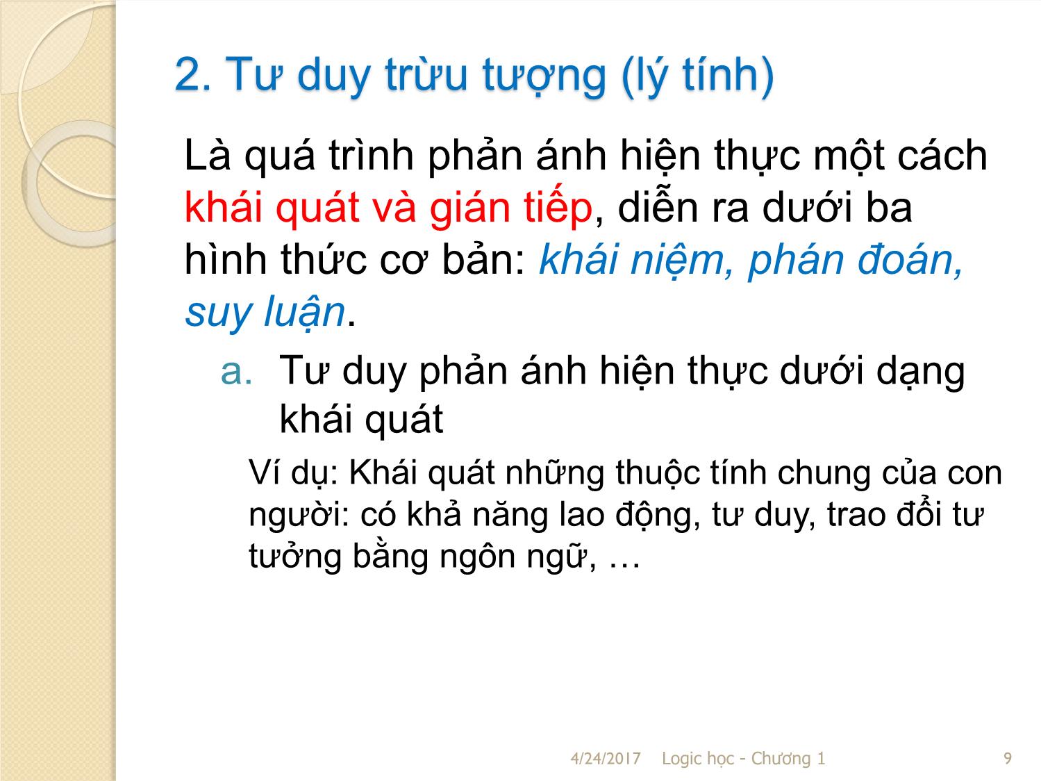 Bài giảng Logic học - Chương 1: Đại cương về Logic học trang 9