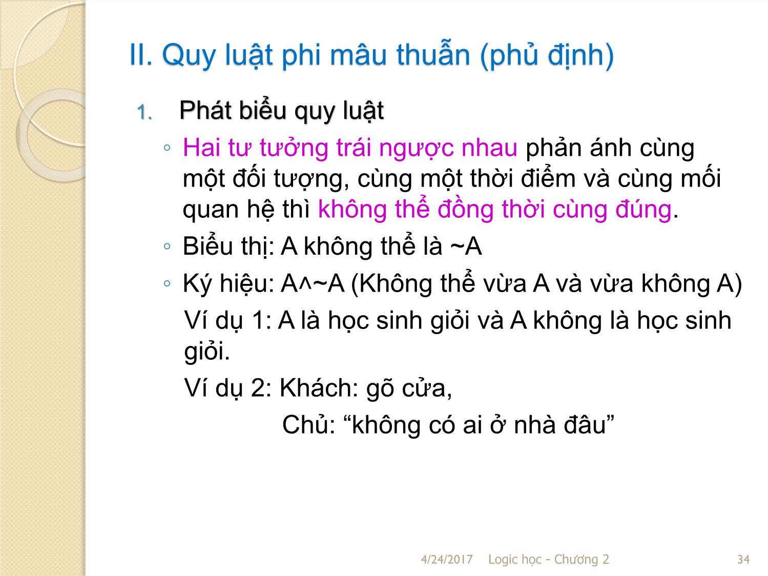 Bài giảng Logic học - Chương 2: Những quy luật cơ bản của tư duy trang 10