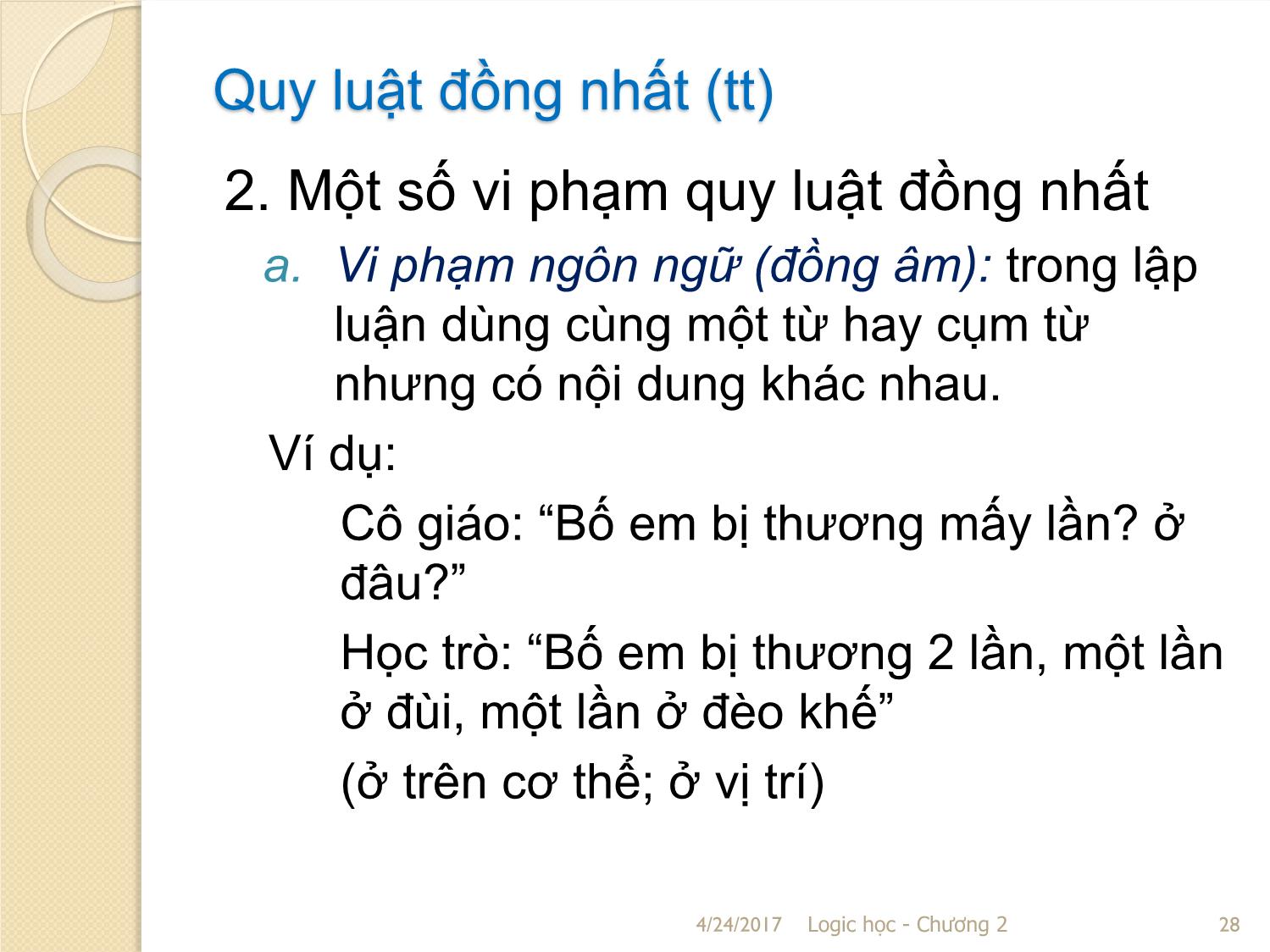 Bài giảng Logic học - Chương 2: Những quy luật cơ bản của tư duy trang 4