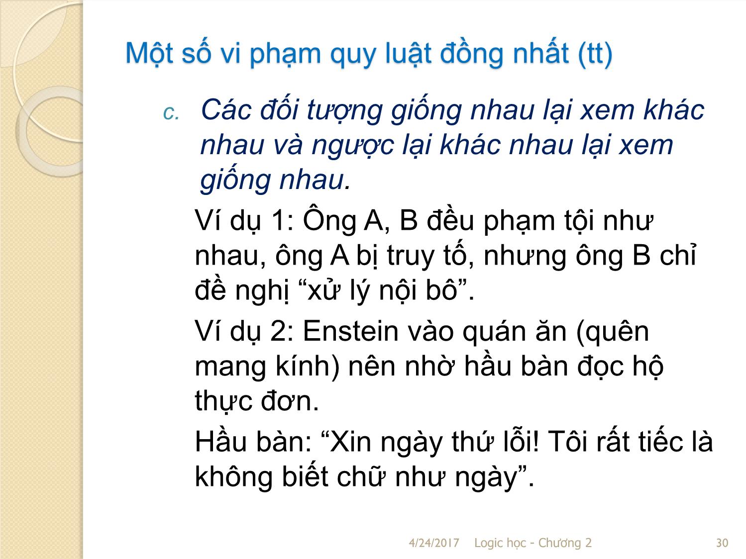 Bài giảng Logic học - Chương 2: Những quy luật cơ bản của tư duy trang 6