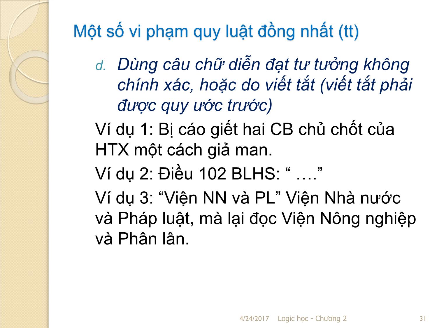 Bài giảng Logic học - Chương 2: Những quy luật cơ bản của tư duy trang 7