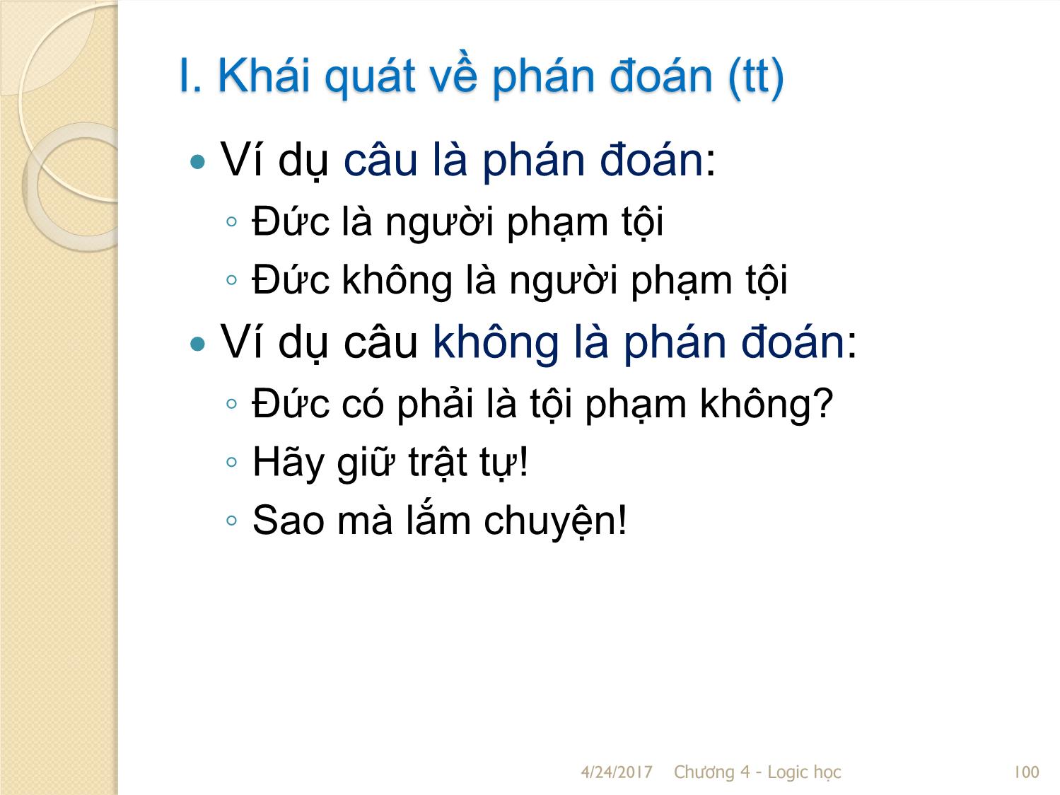 Bài giảng Logic học - Chương 4: Phán đoán (Mệnh đề) trang 10