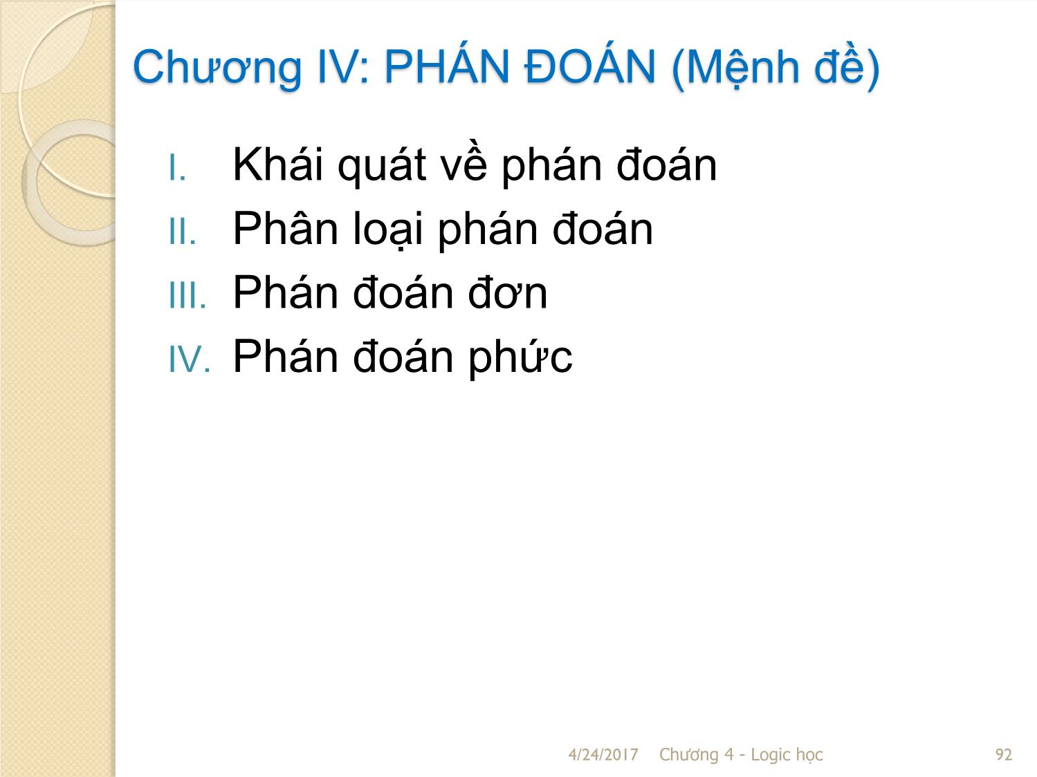 Bài giảng Logic học - Chương 4: Phán đoán (Mệnh đề) trang 2