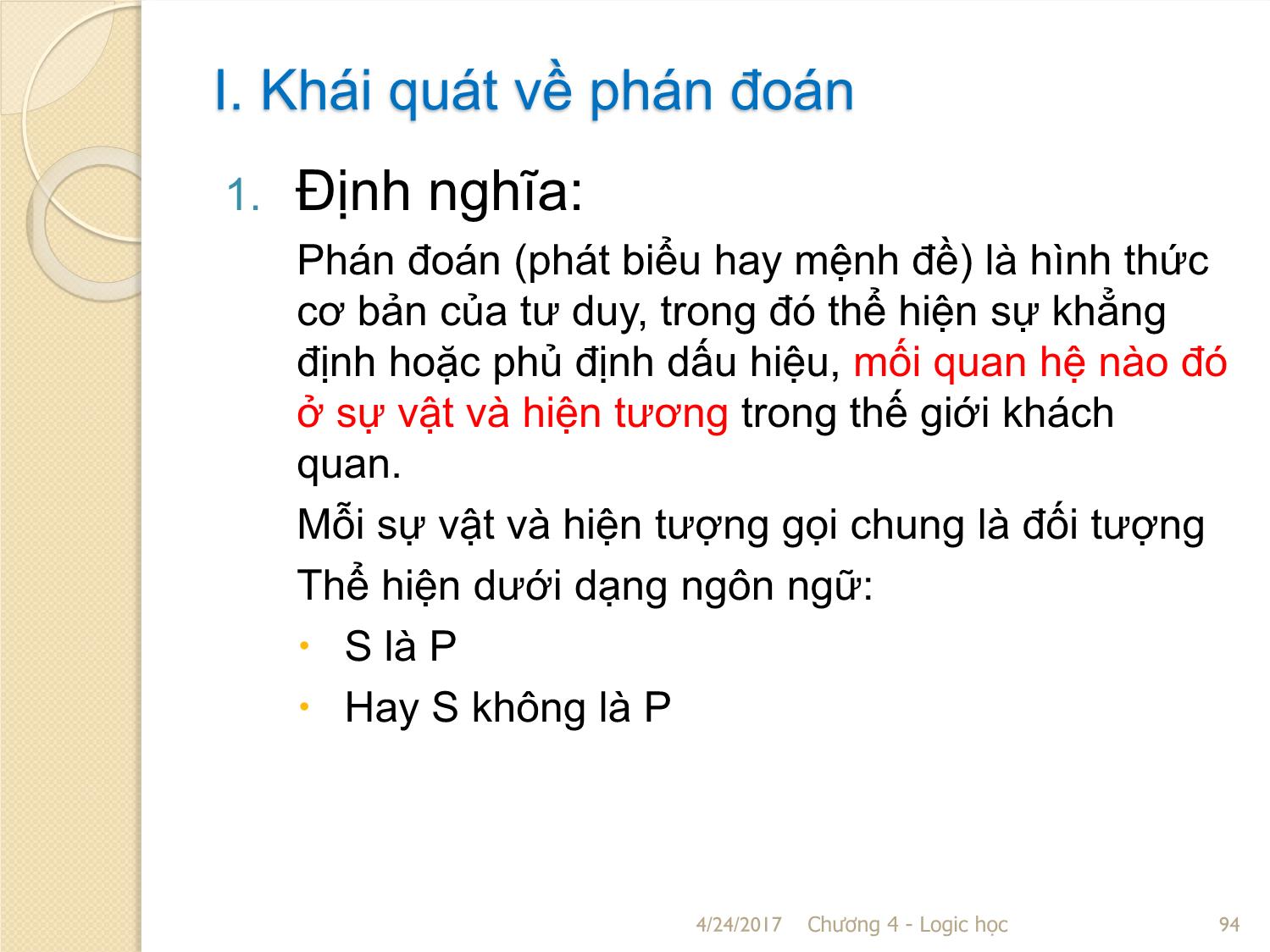 Bài giảng Logic học - Chương 4: Phán đoán (Mệnh đề) trang 4