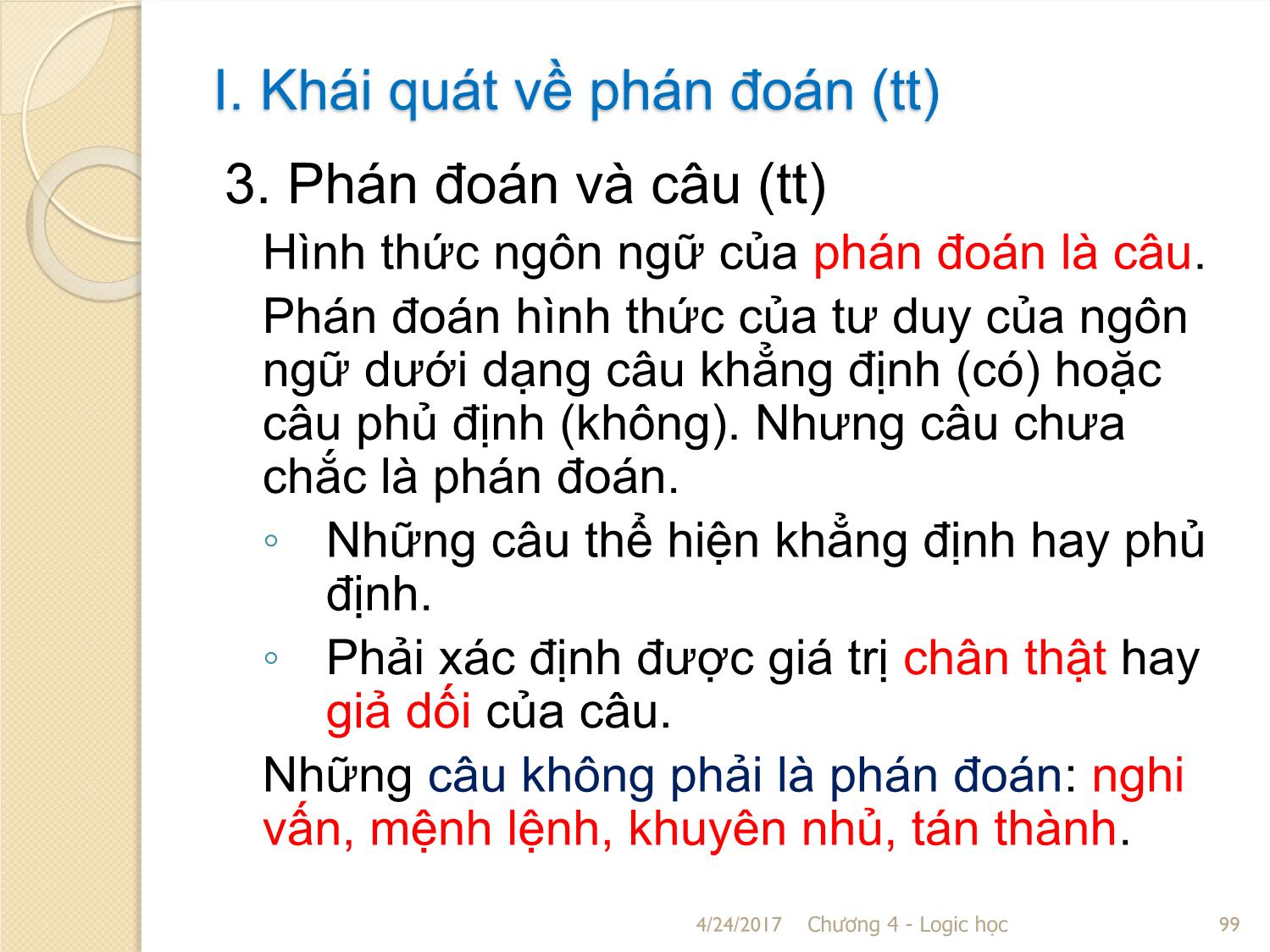 Bài giảng Logic học - Chương 4: Phán đoán (Mệnh đề) trang 9