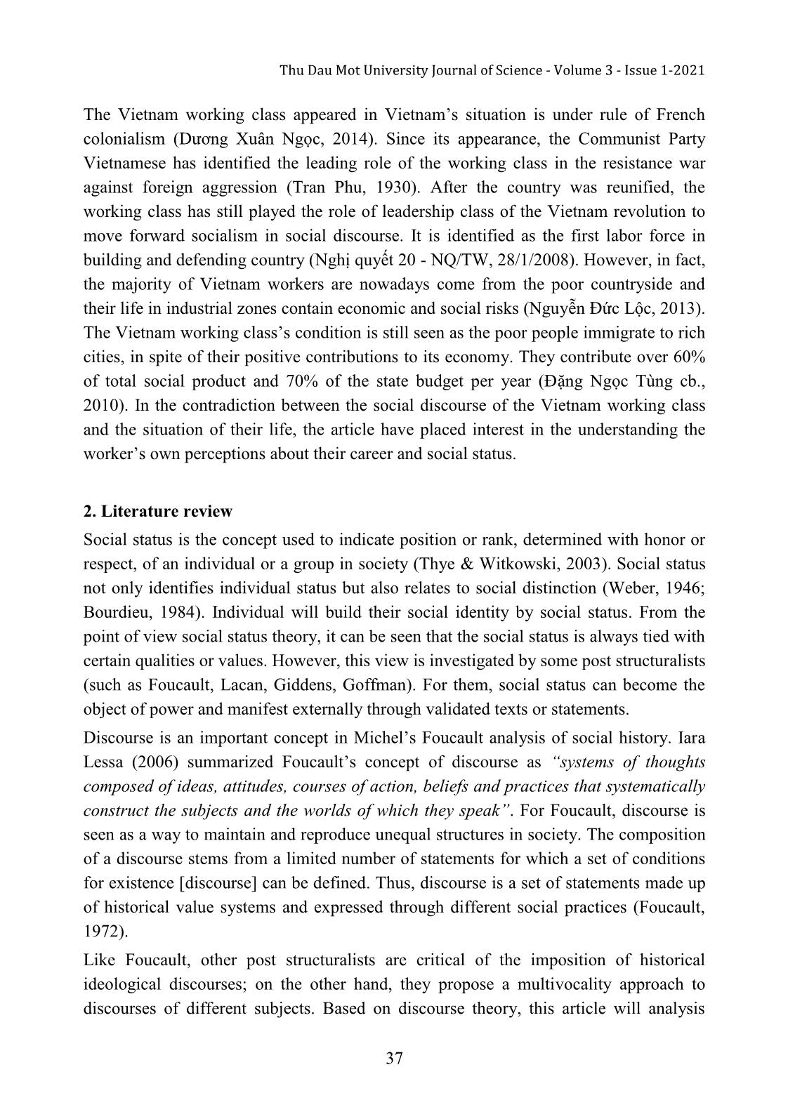 A discourse analysis about career and social status of the Vietnam working class: A case study from Binh Duong province, Vietnam trang 2