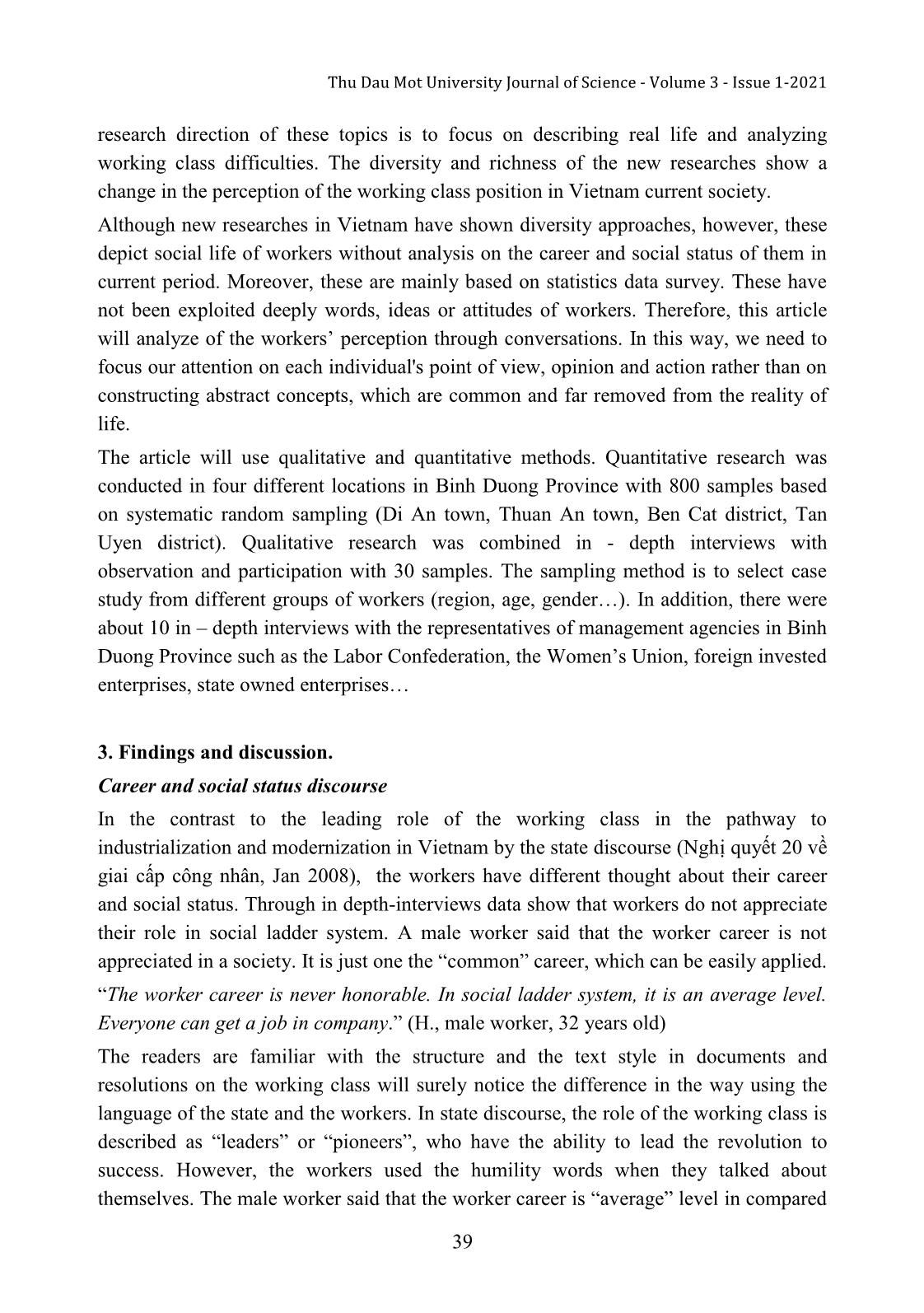 A discourse analysis about career and social status of the Vietnam working class: A case study from Binh Duong province, Vietnam trang 4