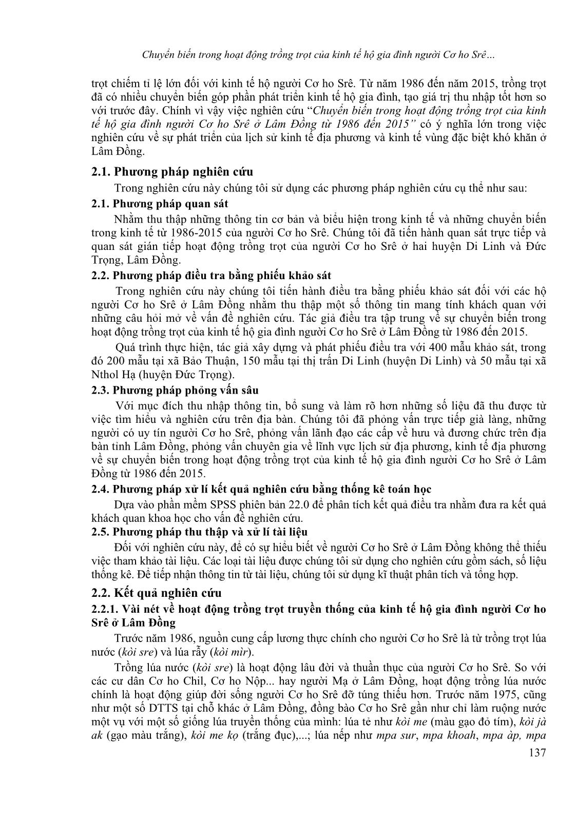 Chuyển biến trong hoạt động trồng trọt của kinh tế hộ gia đình người Cơ Ho Srê ở Lâm Đồng từ 1986 đến 2015 trang 2