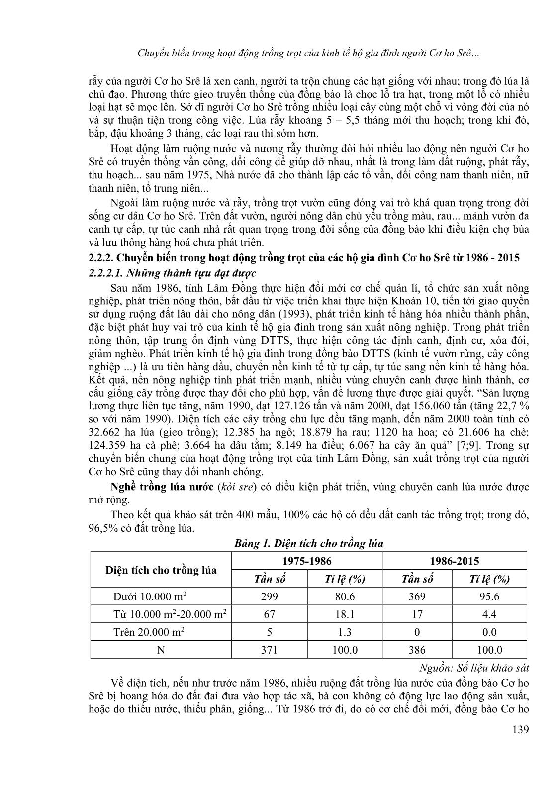 Chuyển biến trong hoạt động trồng trọt của kinh tế hộ gia đình người Cơ Ho Srê ở Lâm Đồng từ 1986 đến 2015 trang 4