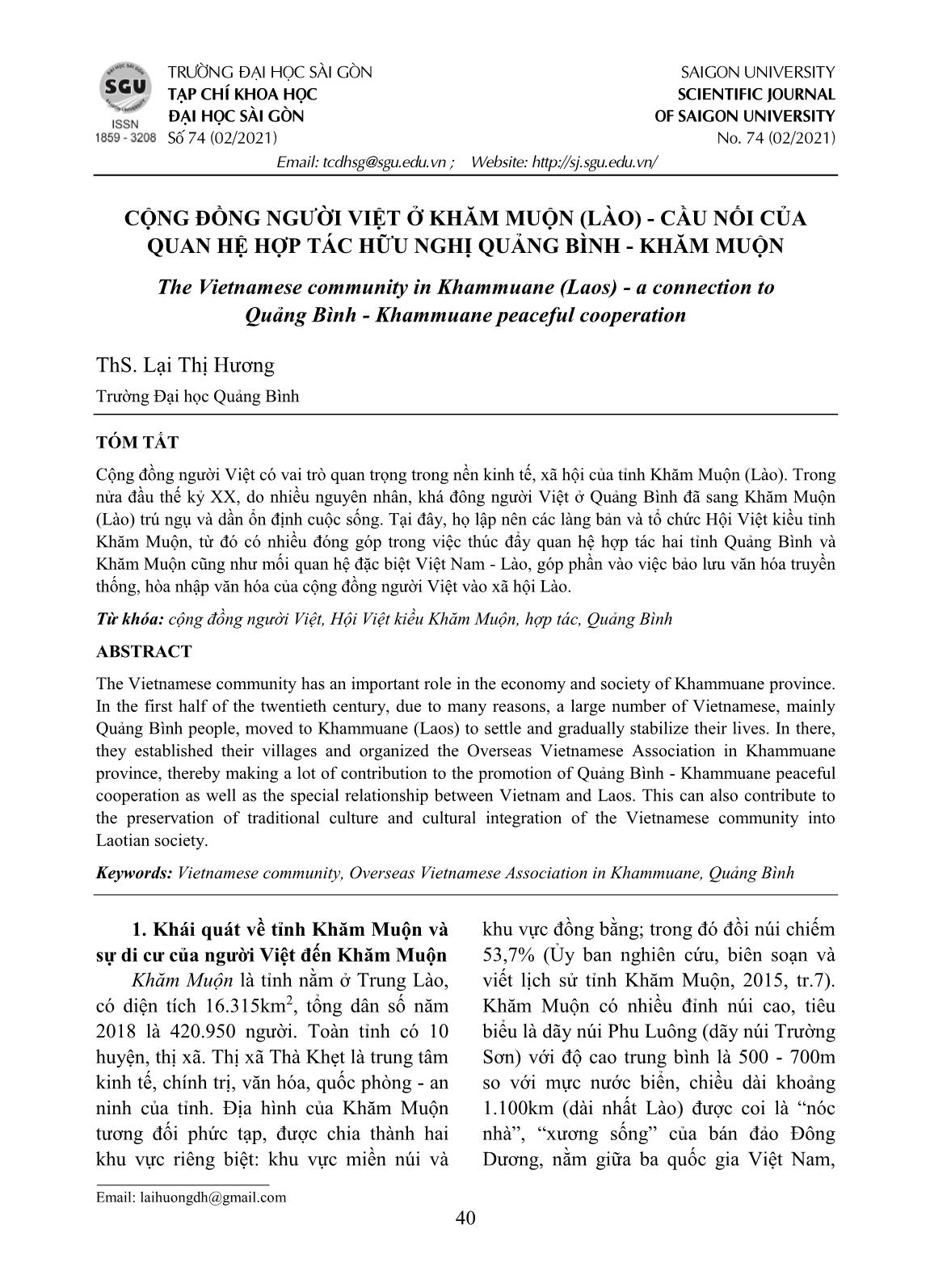 Cộng đồng người Việt ở Khăm Muộn (Lào) - Cầu nối của quan hệ hợp tác hữu nghị Quảng Bình - Khăm Muộn trang 1