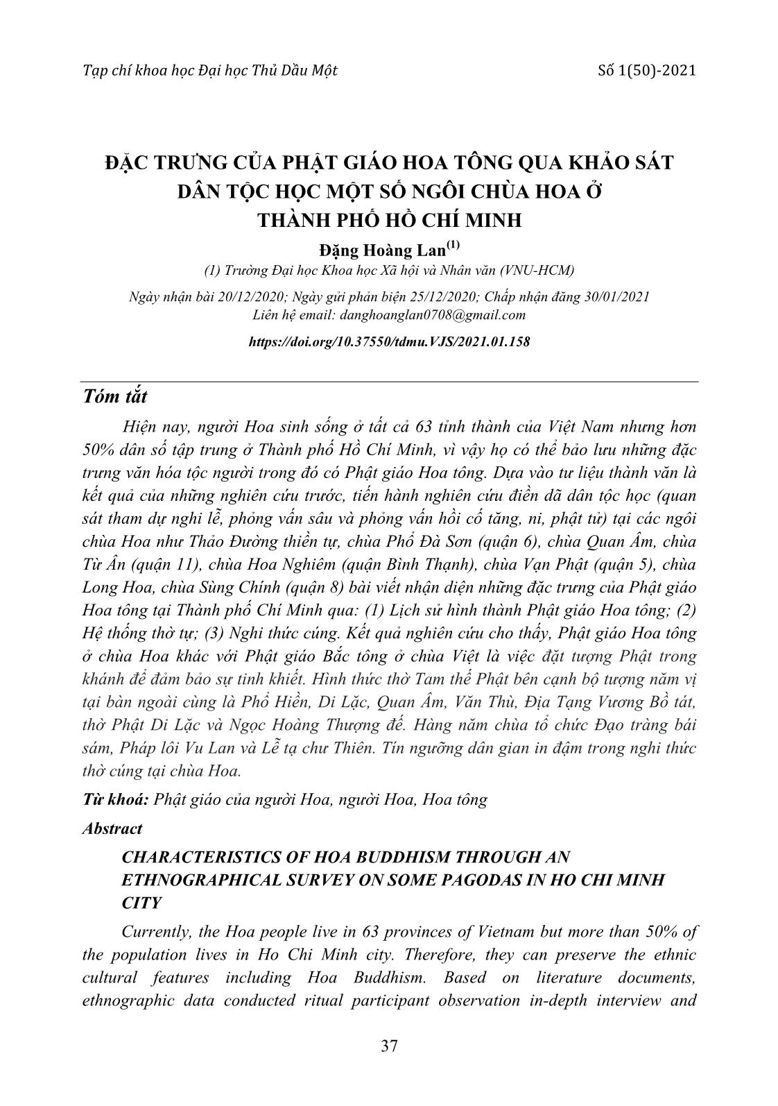 Đặc trưng của Phật giáo Hoa tông qua khảo sát dân tộc học một số ngôi chùa Hoa ở thành phố Hồ Chí Minh trang 1