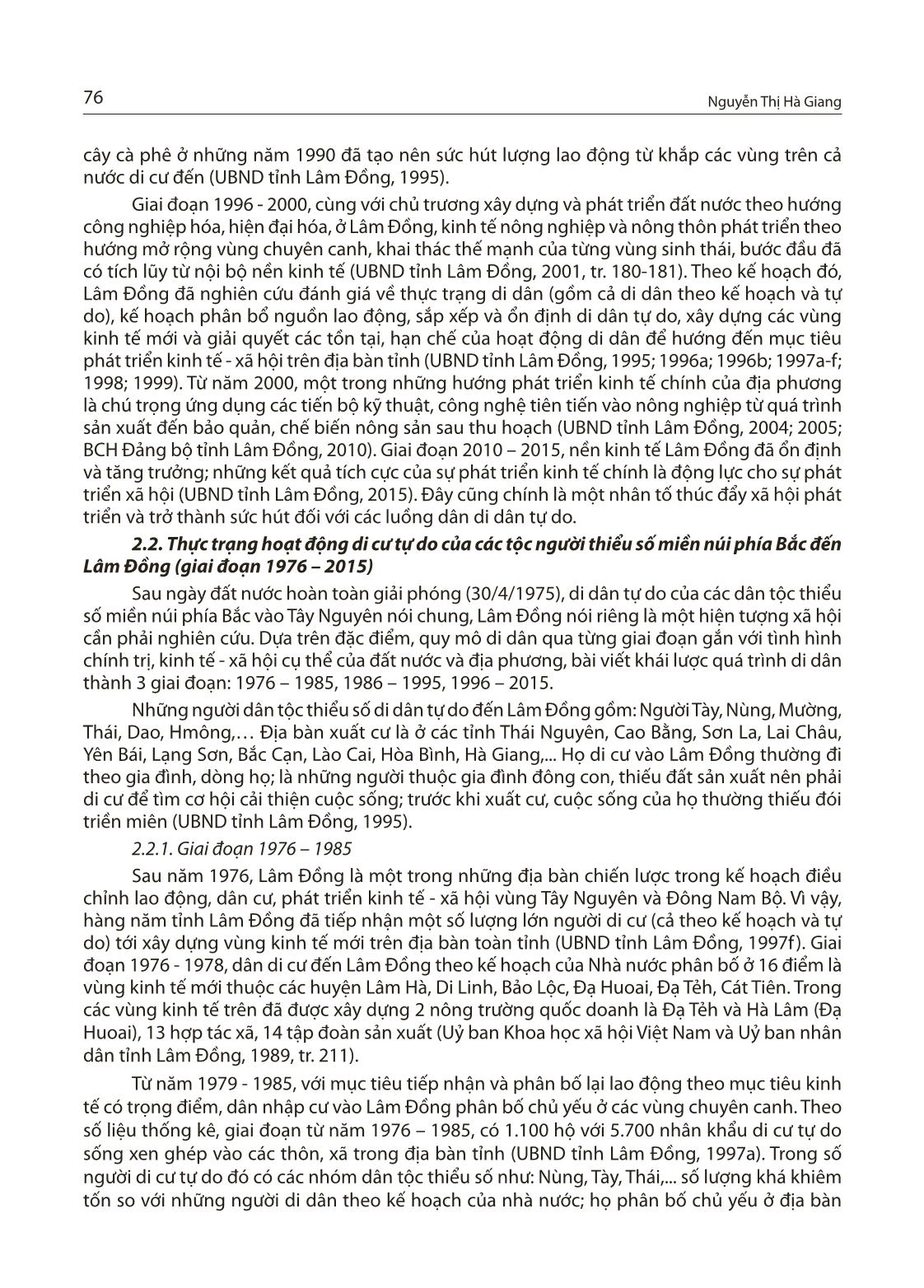 Di cư tự do của các tộc người thiểu số miền núi phía Bắc đến Lâm Đồng từ năm 1976 đến năm 2015 trang 7
